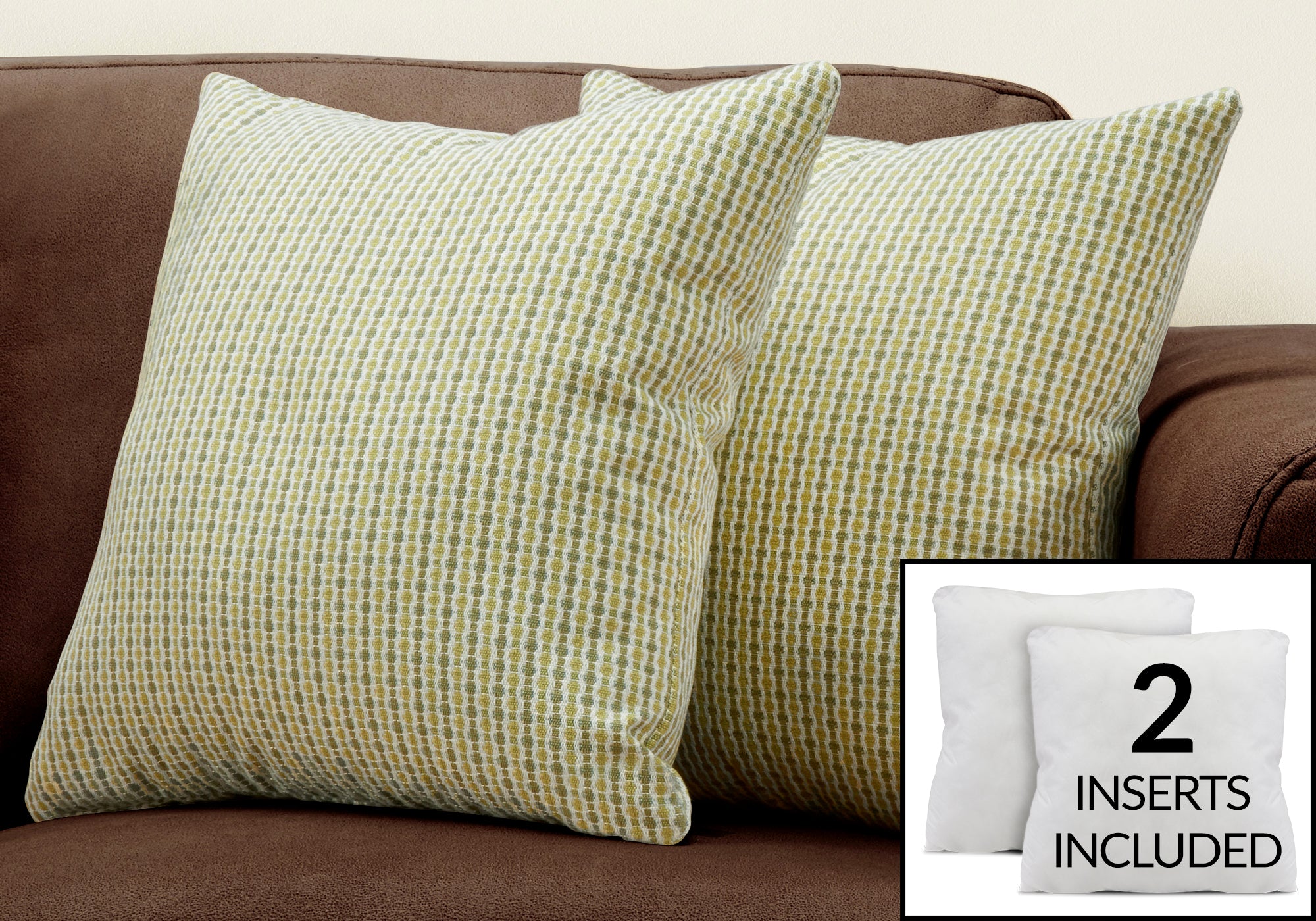 COUSSIN - 18"X 18" / CLAIR / POIS ABSTRAIT VERT FONCE / 2PCS
