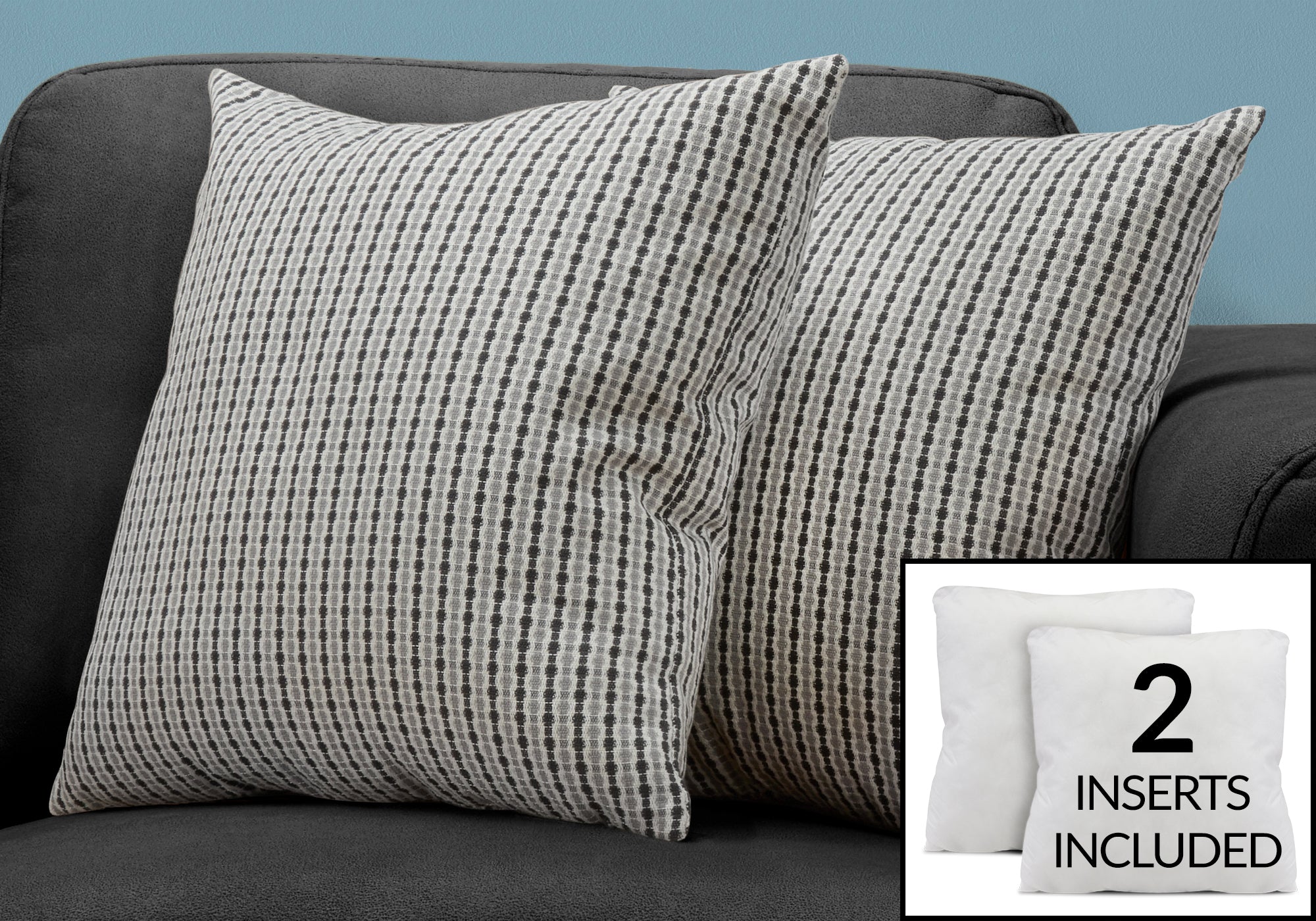 COUSSIN - 18"X 18" / GRIS PÂLE / POIS ABSTRAIT NOIR / 2PCS