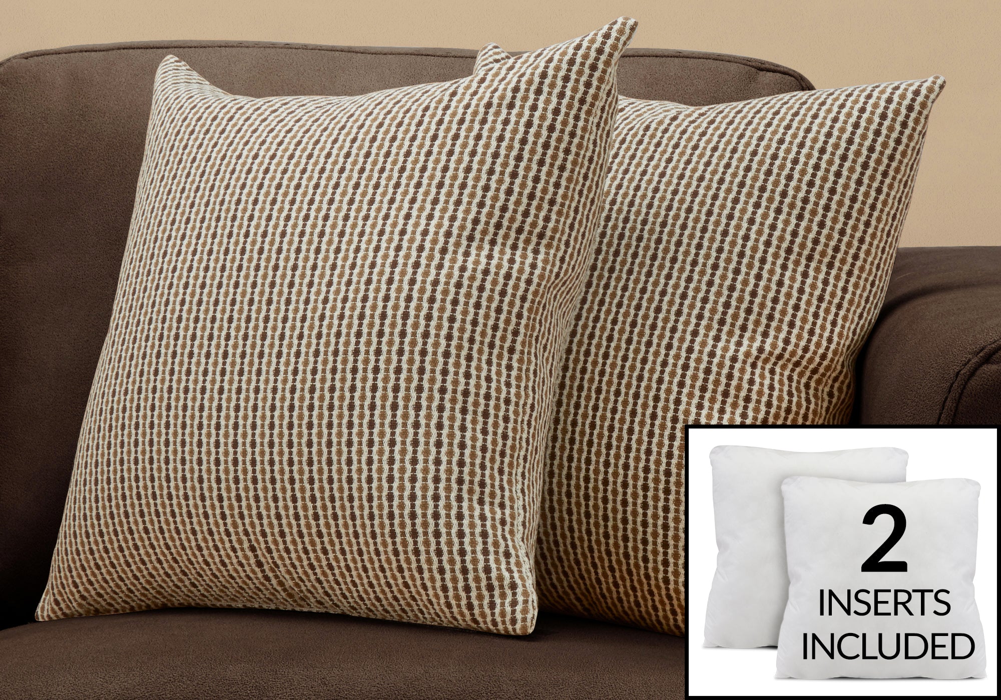 COUSSIN - 18"X 18" / POIS ABSTRAIT CLAIR / BRUN FONCÉ / 2PCS