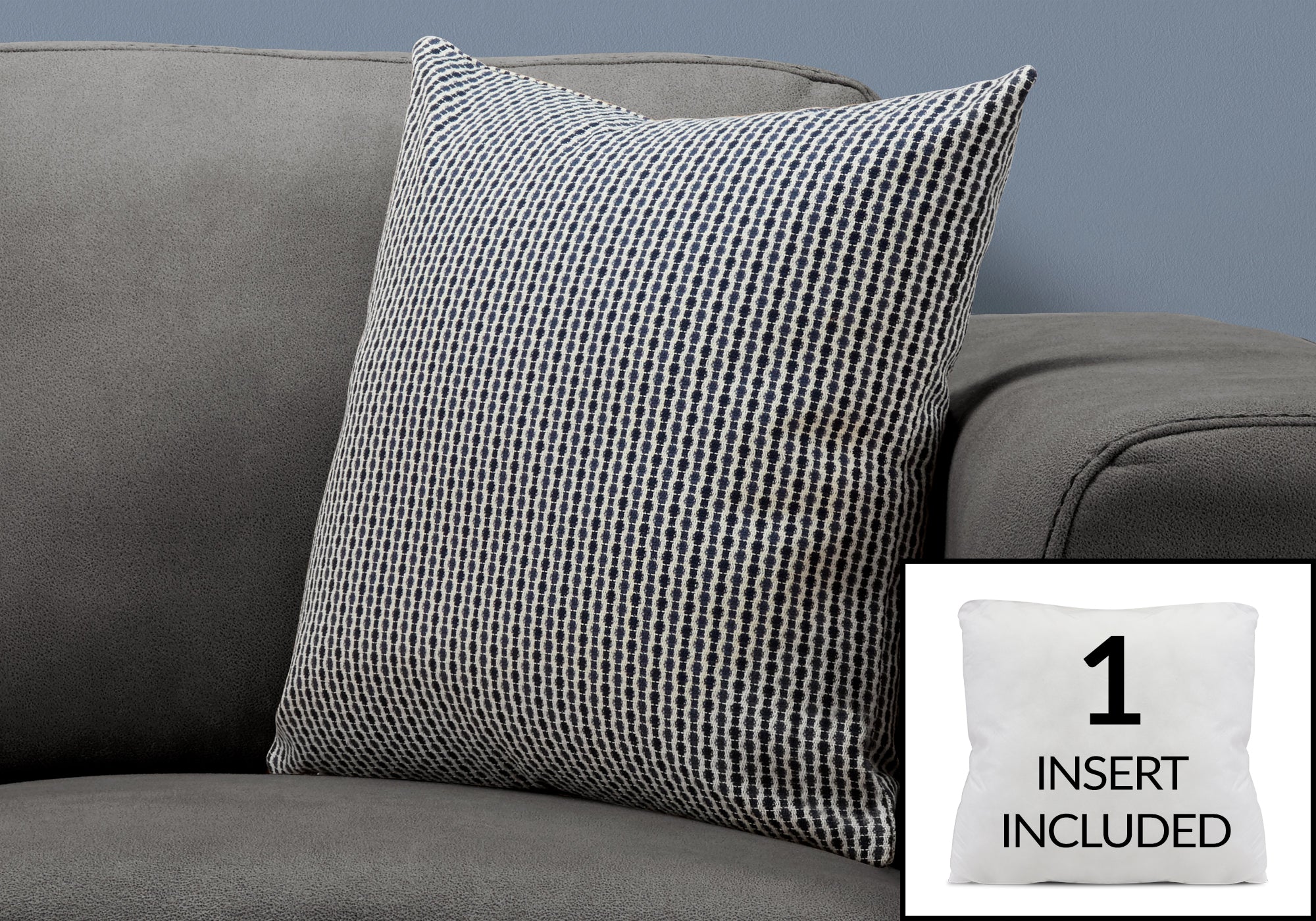 COUSSIN - 18"X 18" / CLAIR / POIS ABSTRAIT BLEU FONCÉ / 1PC