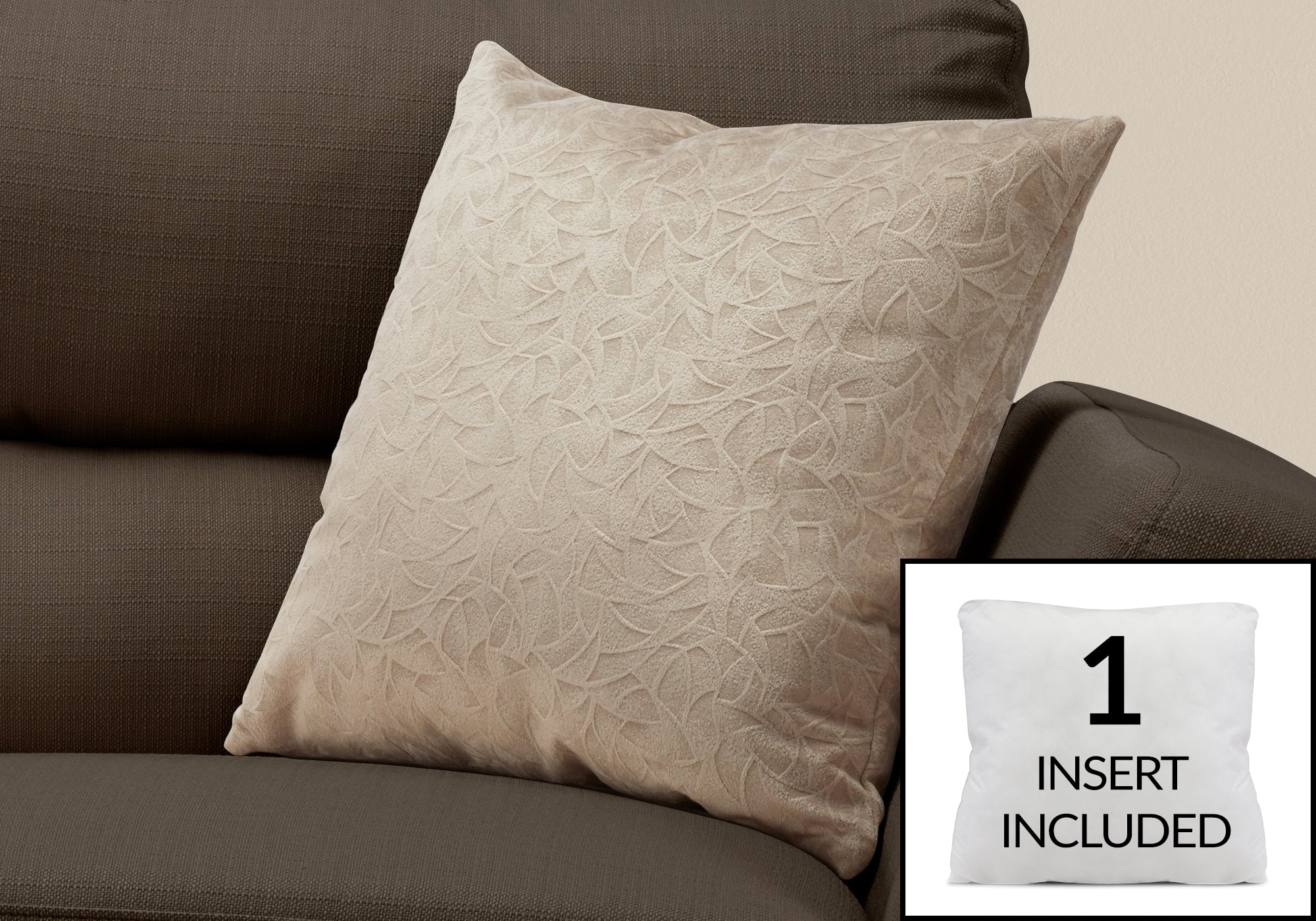 COUSSIN - 18"X 18" / VELOURS TAUPE FLORAL / 1PC
