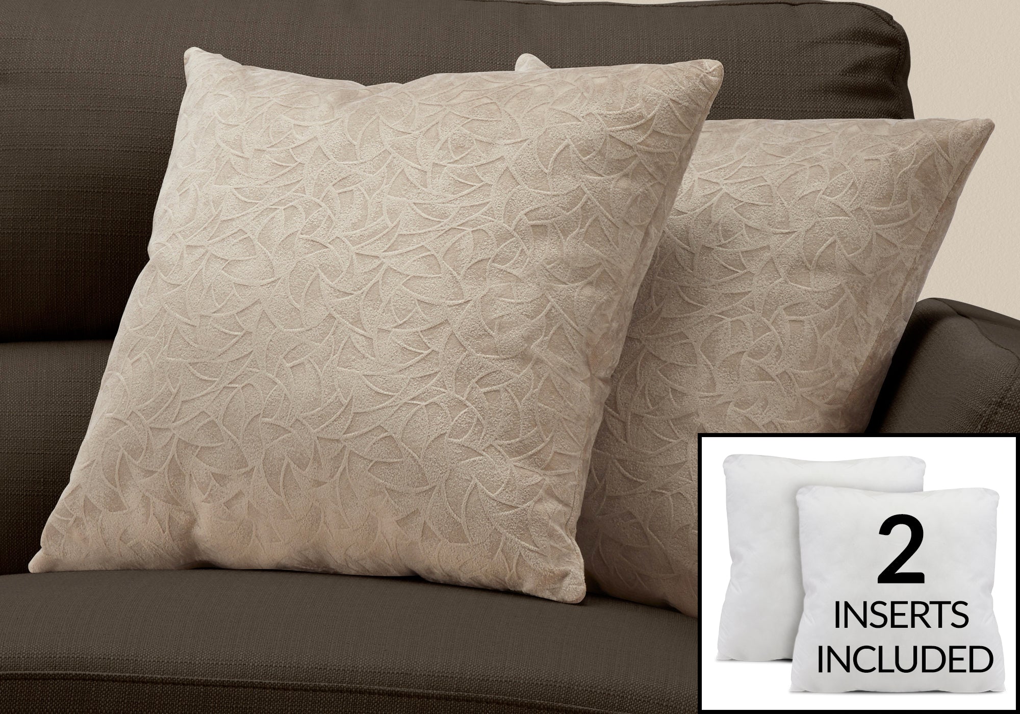 COUSSIN - 18"X 18" / VELOURS TAUPE FLORAL / 2PCS