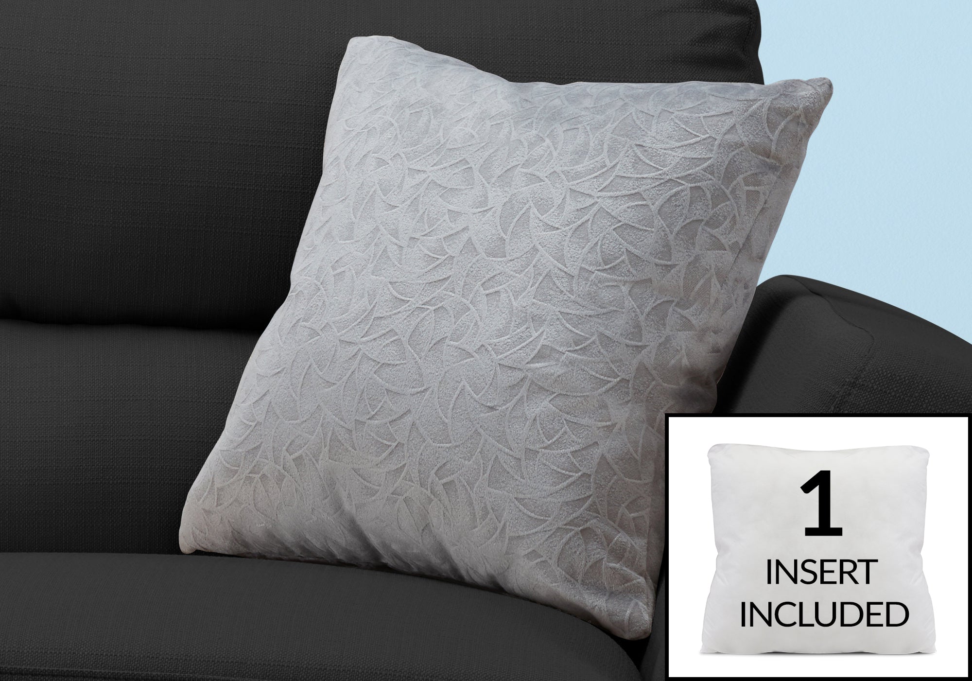 COUSSIN - 18"X 18" / VELOURS FLORAL GRIS PÂLE / 1PC