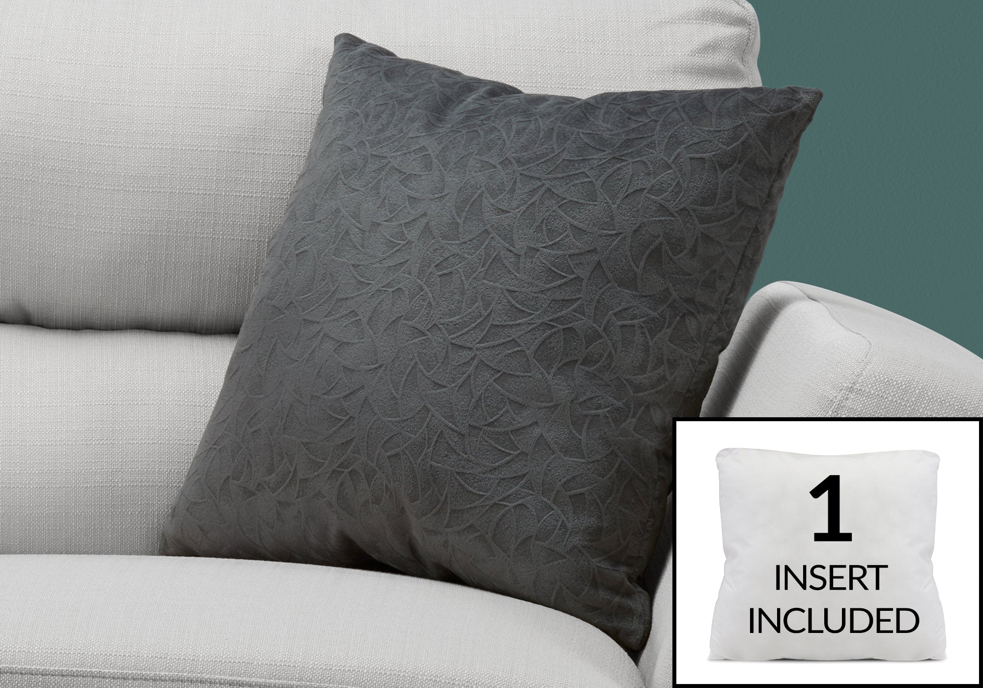 COUSSIN - 18"X 18" / VELOURS FLORAL GRIS FONCE / 1PC