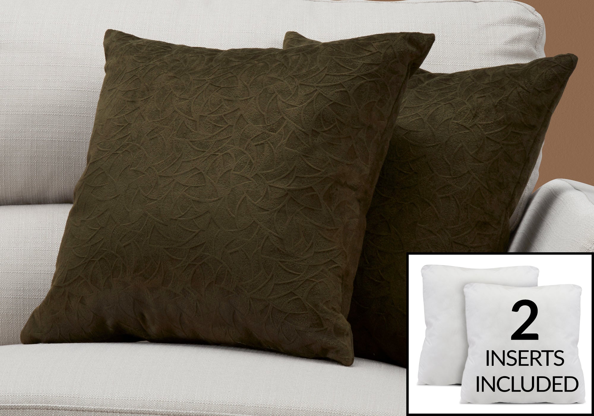 COUSSIN - 18"X 18" / VELOURS FLEURI VERT FONCE / 2PCS