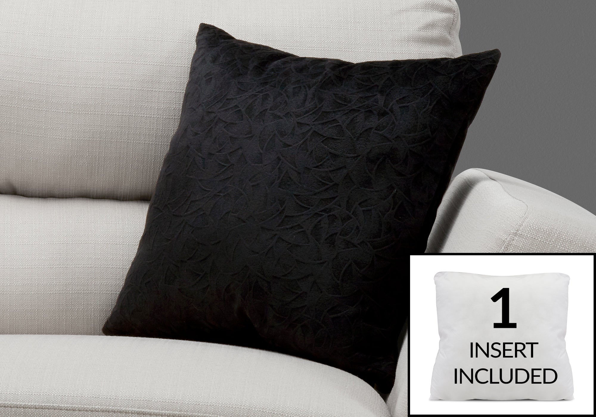COUSSIN - 18"X 18" / VELOURS FLEURI NOIR / 1PC