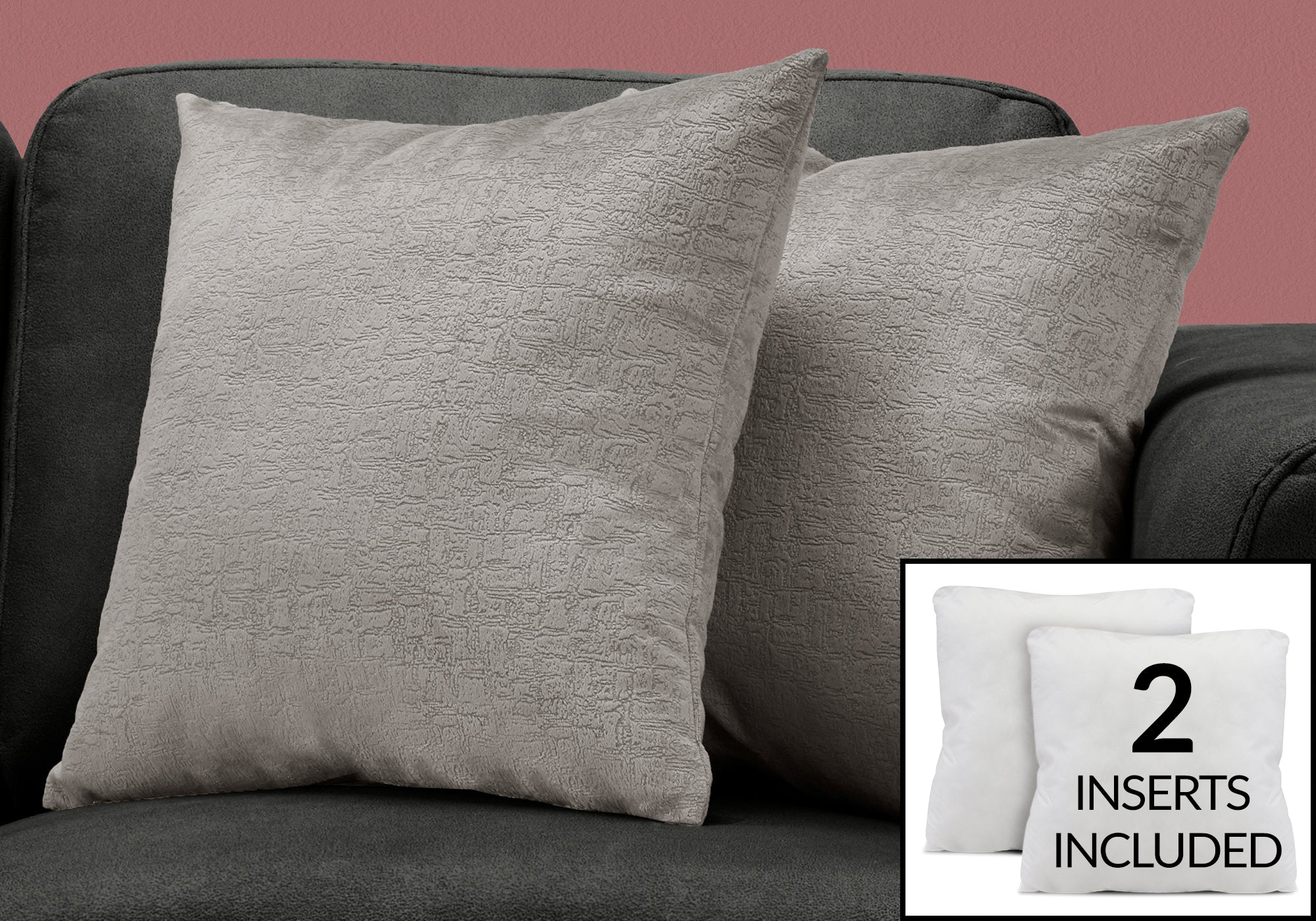 COUSSIN - 18"X 18" / VELOURS MOSAIQUE GRIS / 2PCS