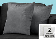 COUSSIN - 18"X 18" / VELOURS MOSAIQUE GRIS FONCE / 2PCS