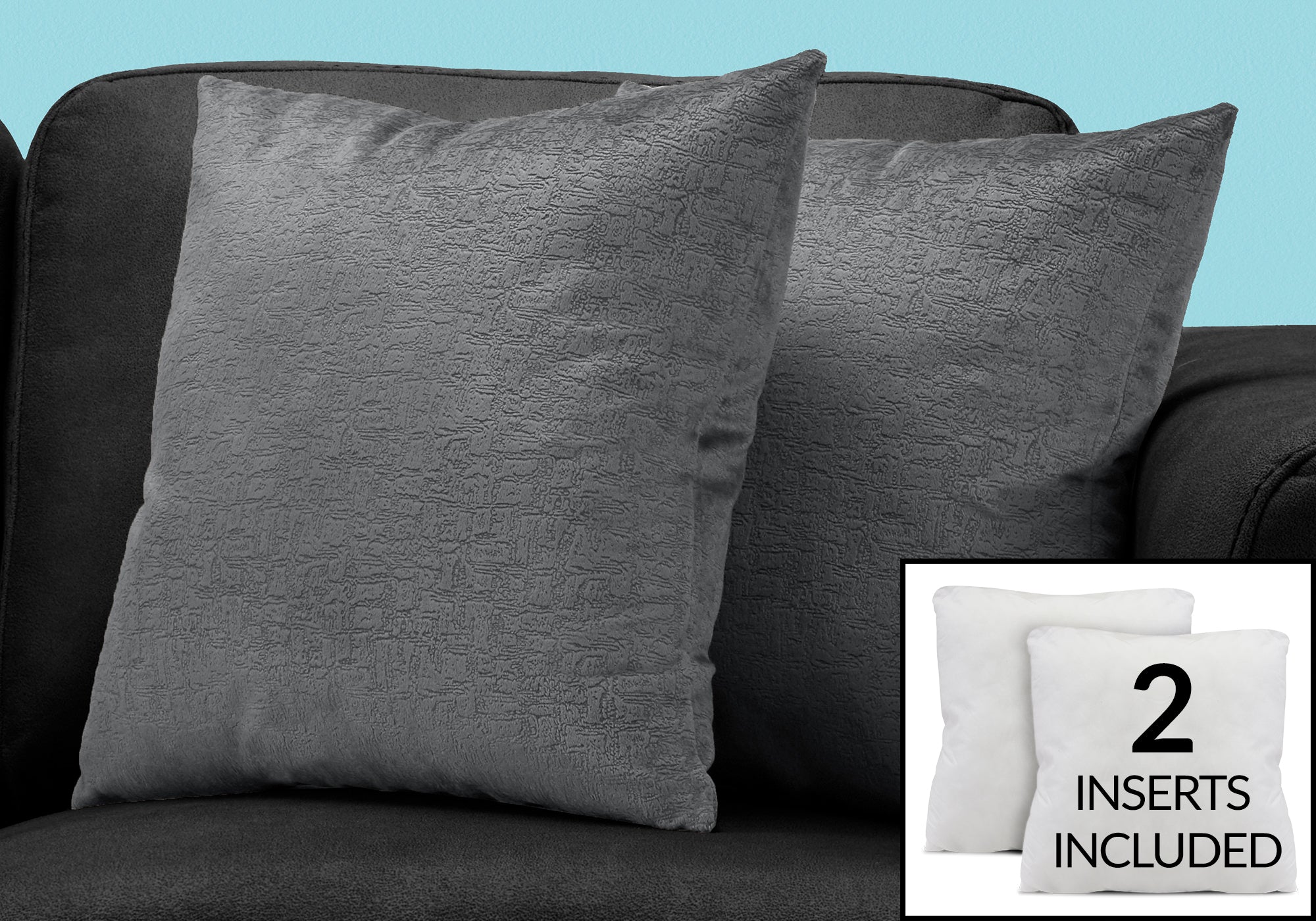 COUSSIN - 18"X 18" / VELOURS MOSAIQUE GRIS FONCE / 2PCS