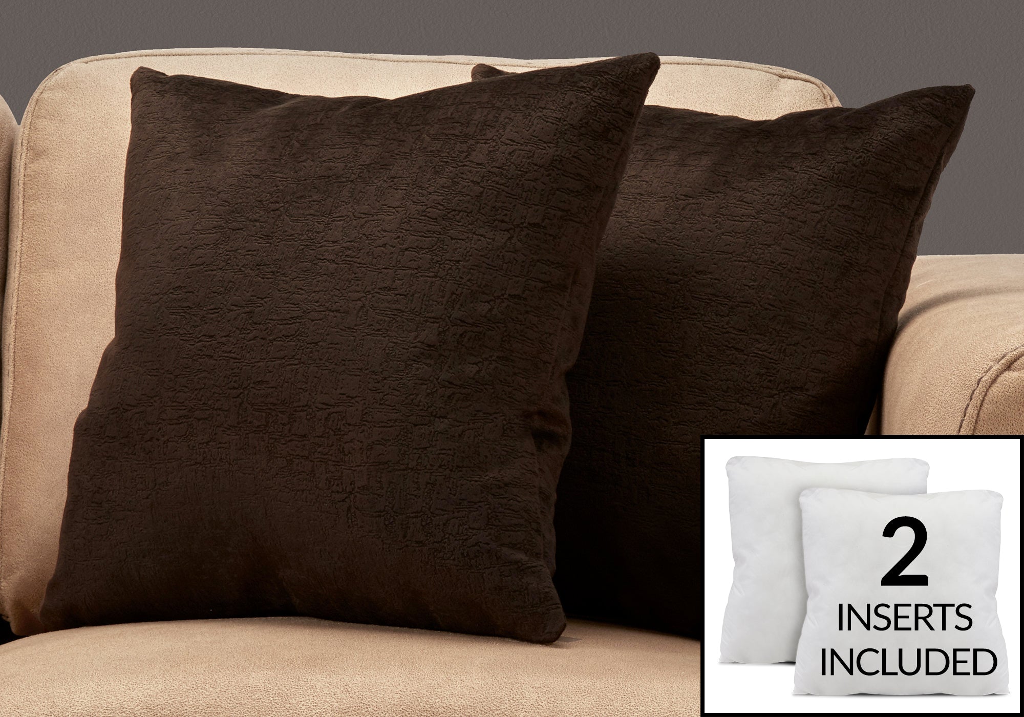 COUSSIN - 18"X 18" / VELOURS MOSAIQUE BRUN FONCE / 2PCS