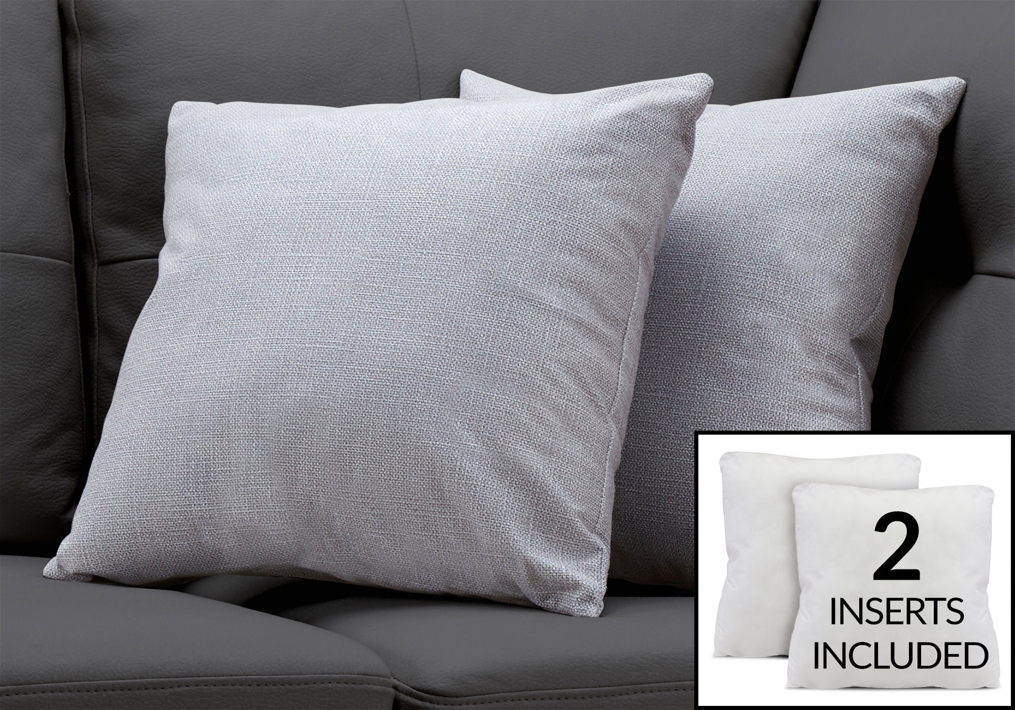 COUSSIN - 18"X 18" / MOTIF GRIS PALE / 2PCS