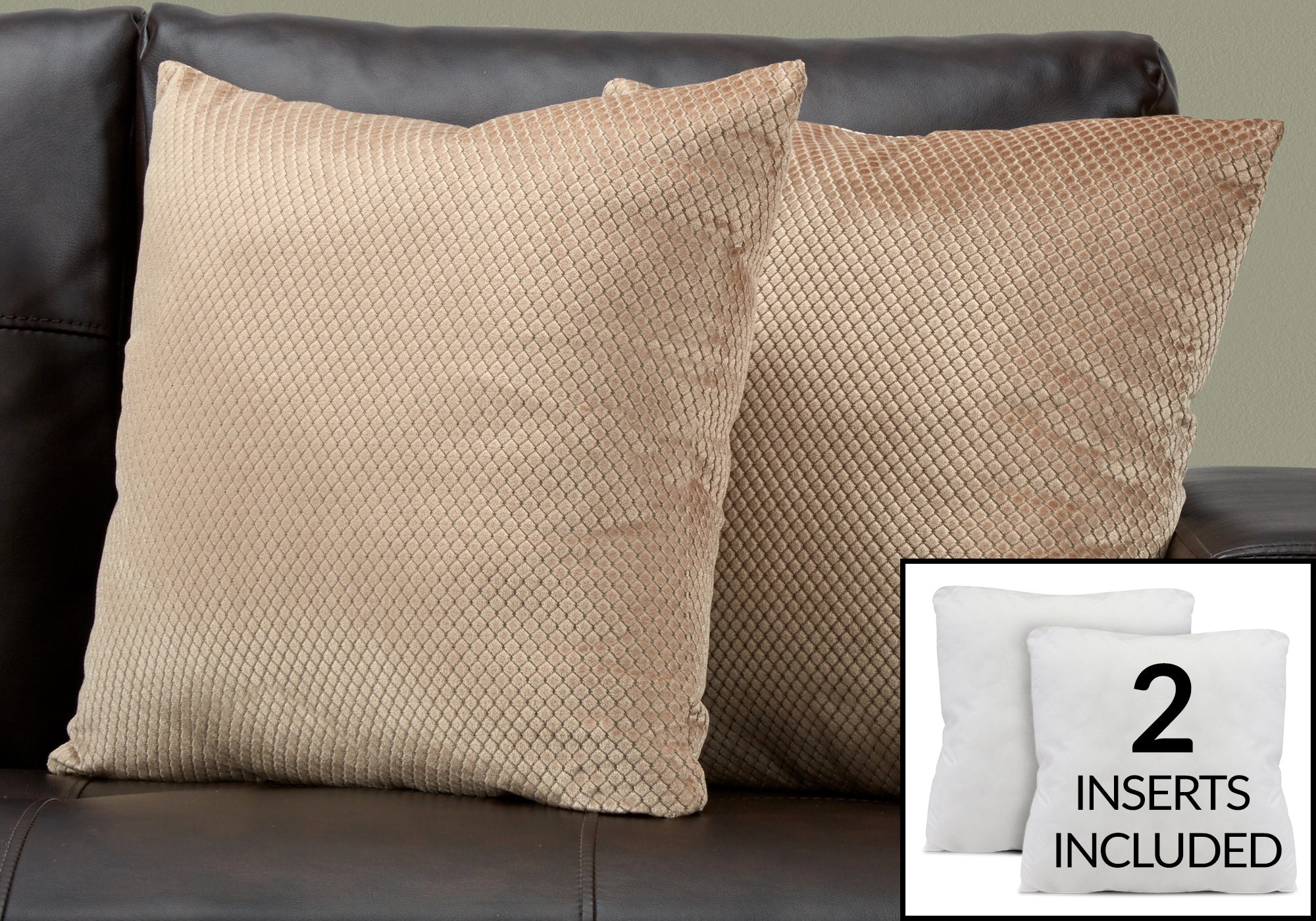 COUSSIN - 18"X 18" / VELOURS BEIGE DIAMANT / 2PCS