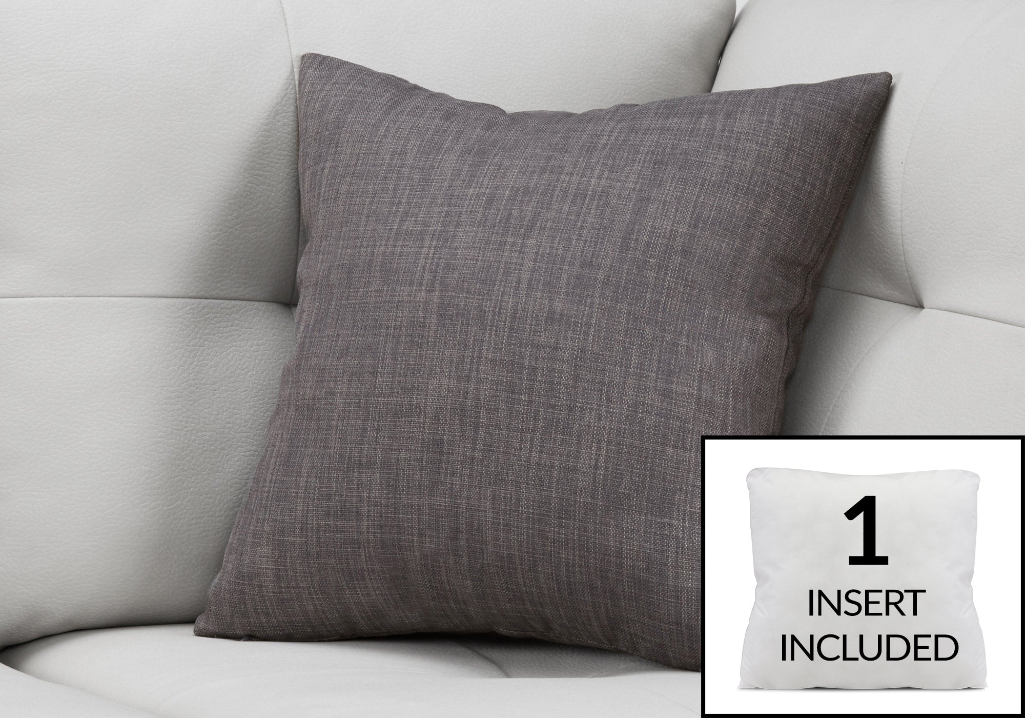 COUSSIN - 18"X 18" / MOTIF LIN GRIS FONCÉ / 1PC