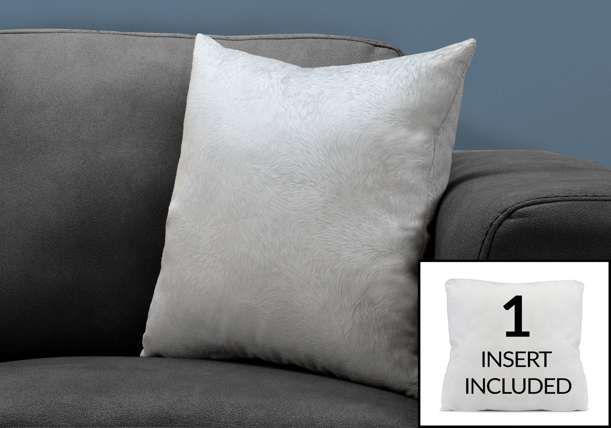 COUSSIN - 18"X 18" / VELOURS PLUME GRIS PALE / 1PC