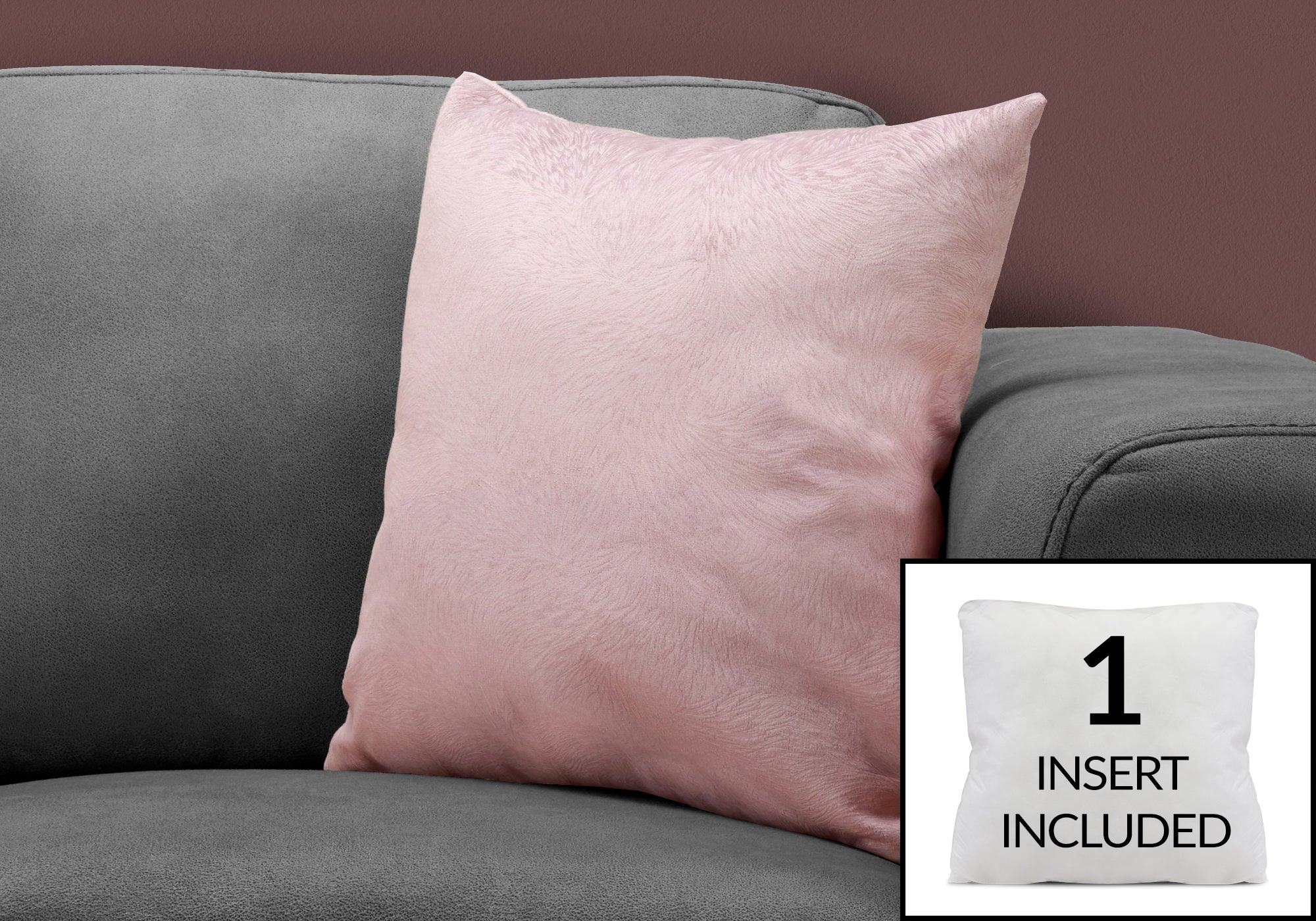 COUSSIN - 18"X 18" / VELOURS PLUME ROSE PÂLE / 1PC