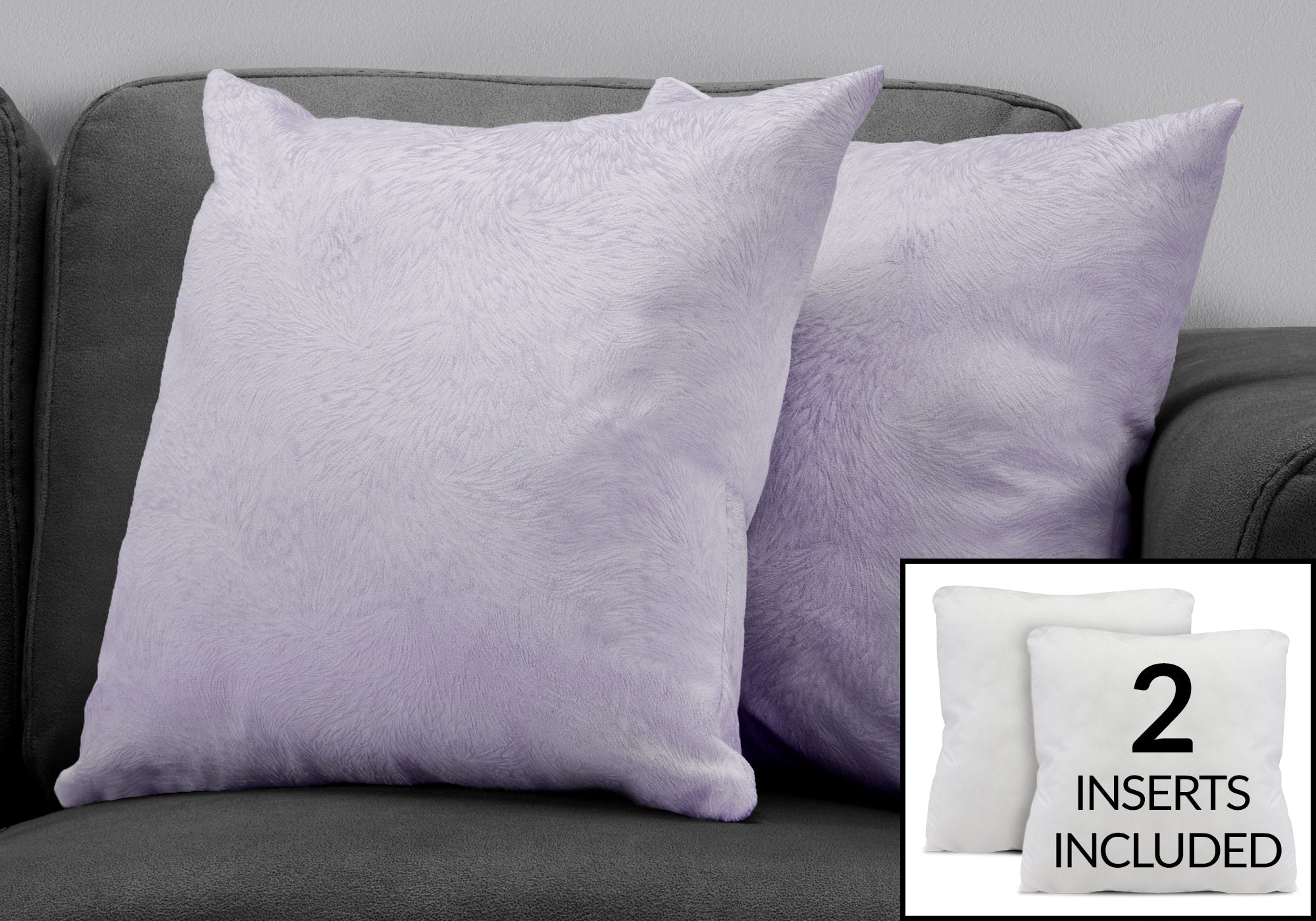 COUSSIN - 18"X 18" / VELOURS À PLUMES VIOLET CLAIR / 2PCS