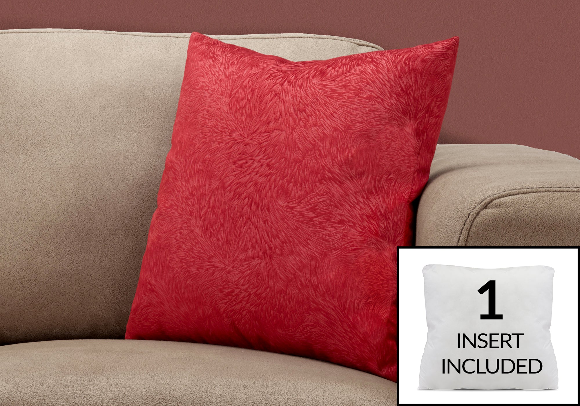 COUSSIN - 18"X 18" / VELOURS PLUME ROUGE / 1PC