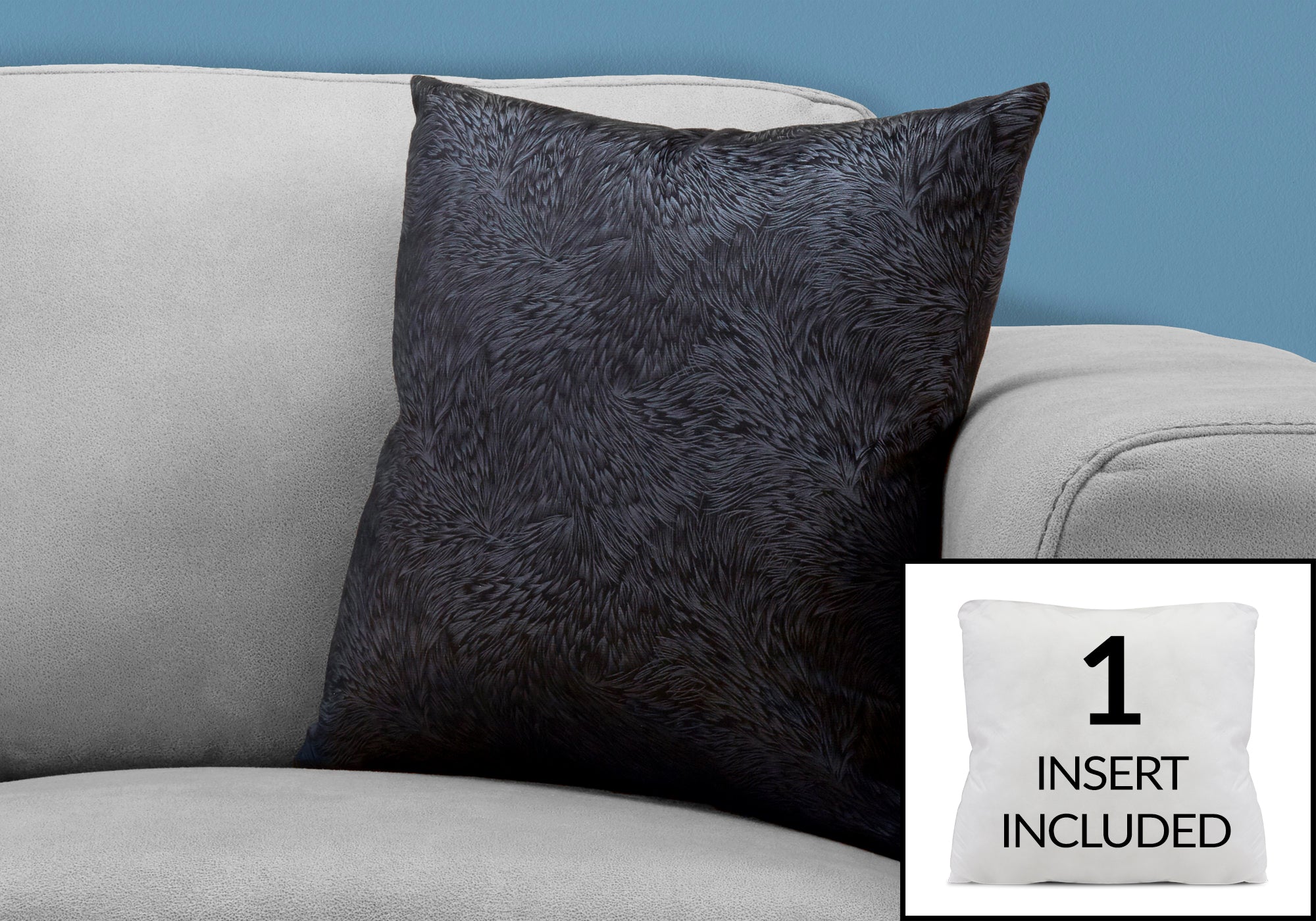 COUSSIN - 18"X 18" / VELOURS PLUME NOIR / 1PC