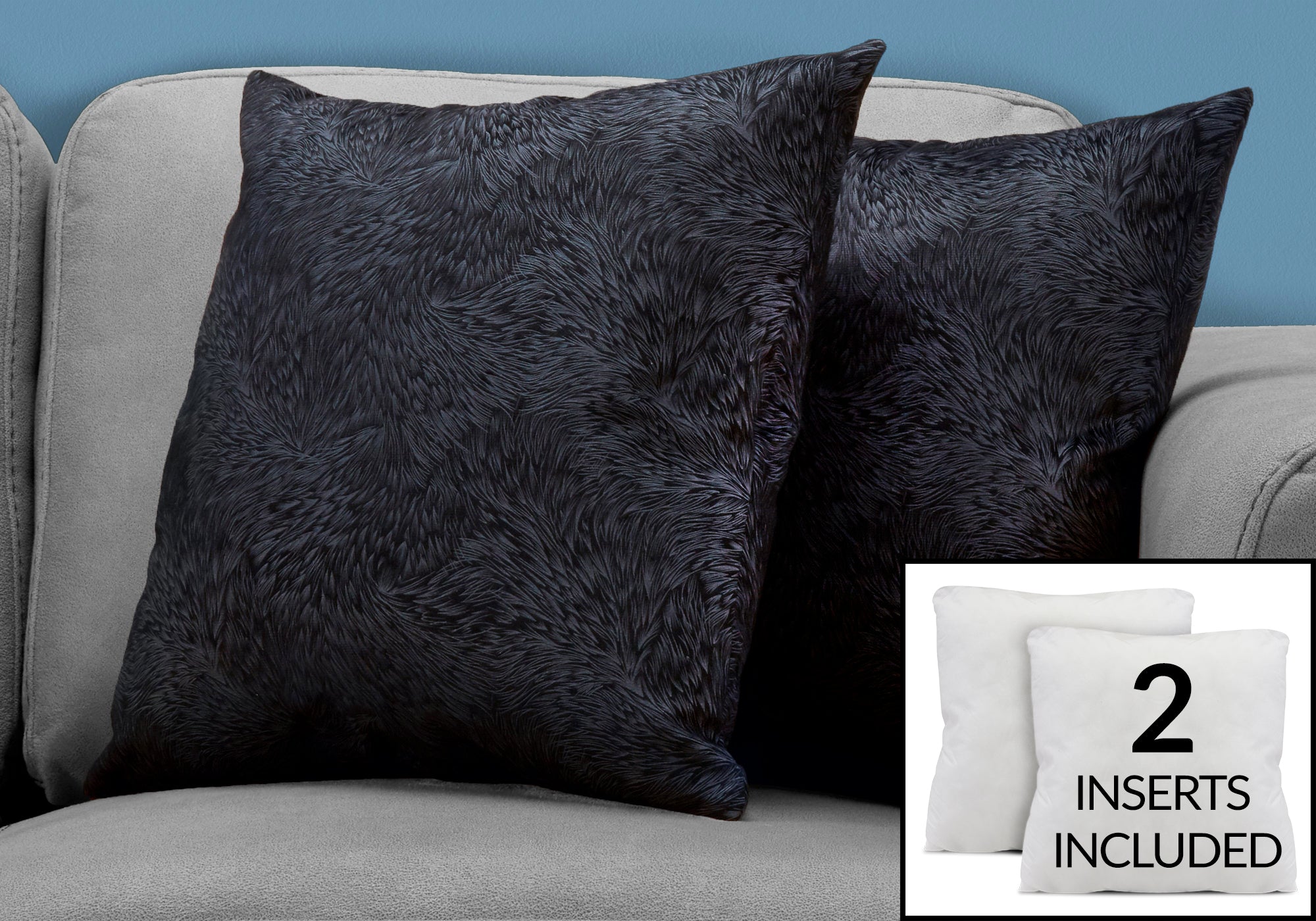 COUSSIN - 18"X 18" / VELOURS PLUME NOIR / 2PCS