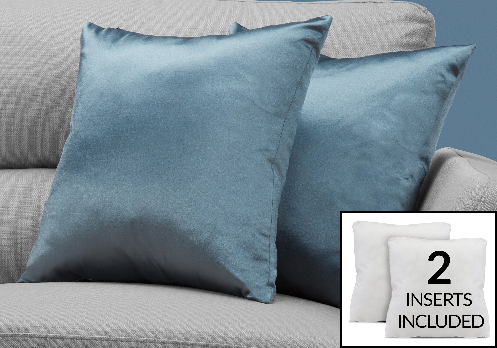 COUSSIN - 18"X 18" / BLEU PALE SATINÉ / 2PCS