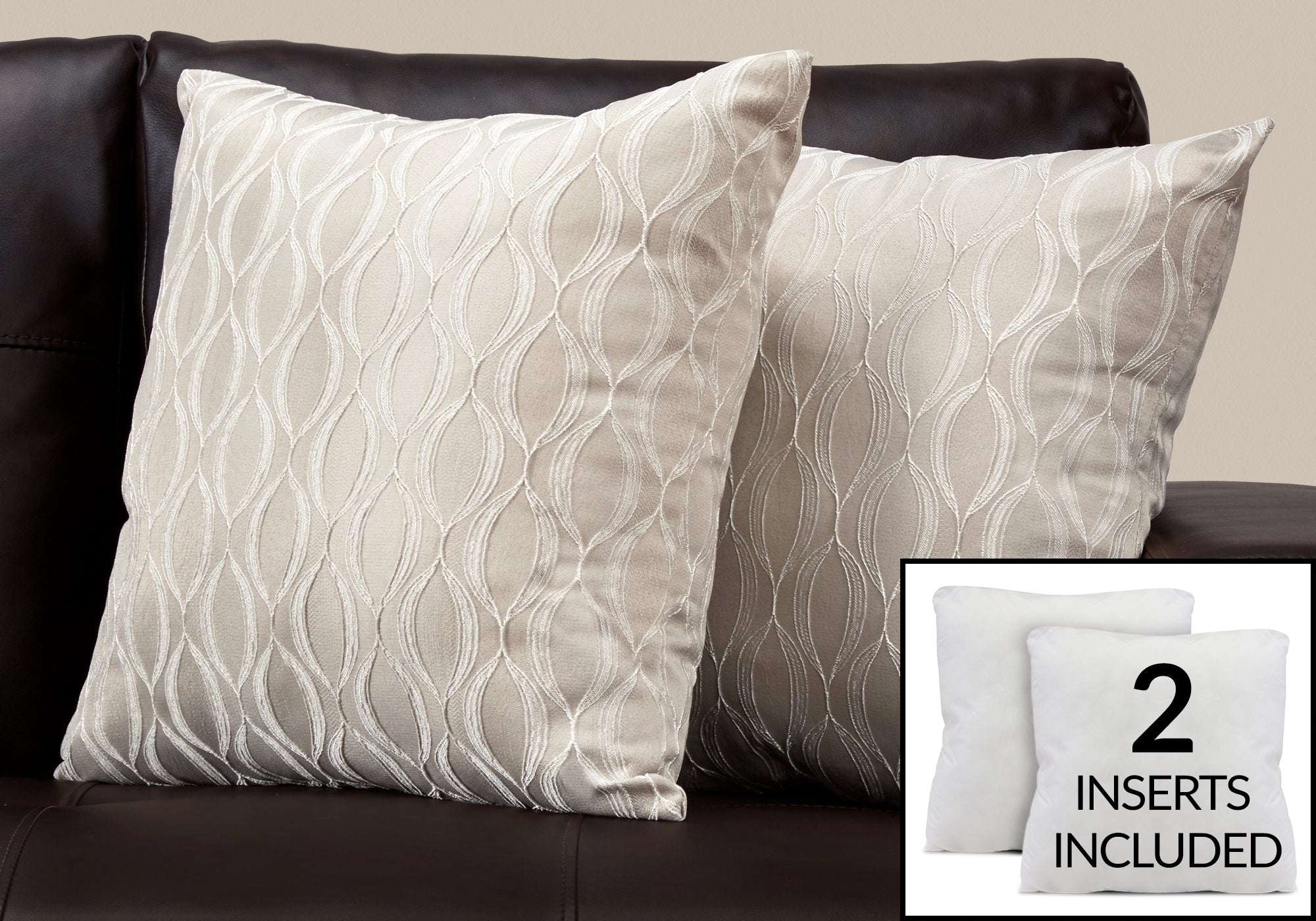 COUSSIN - 18"X 18" / MOTIF VAGUE GRIS / 2PCS