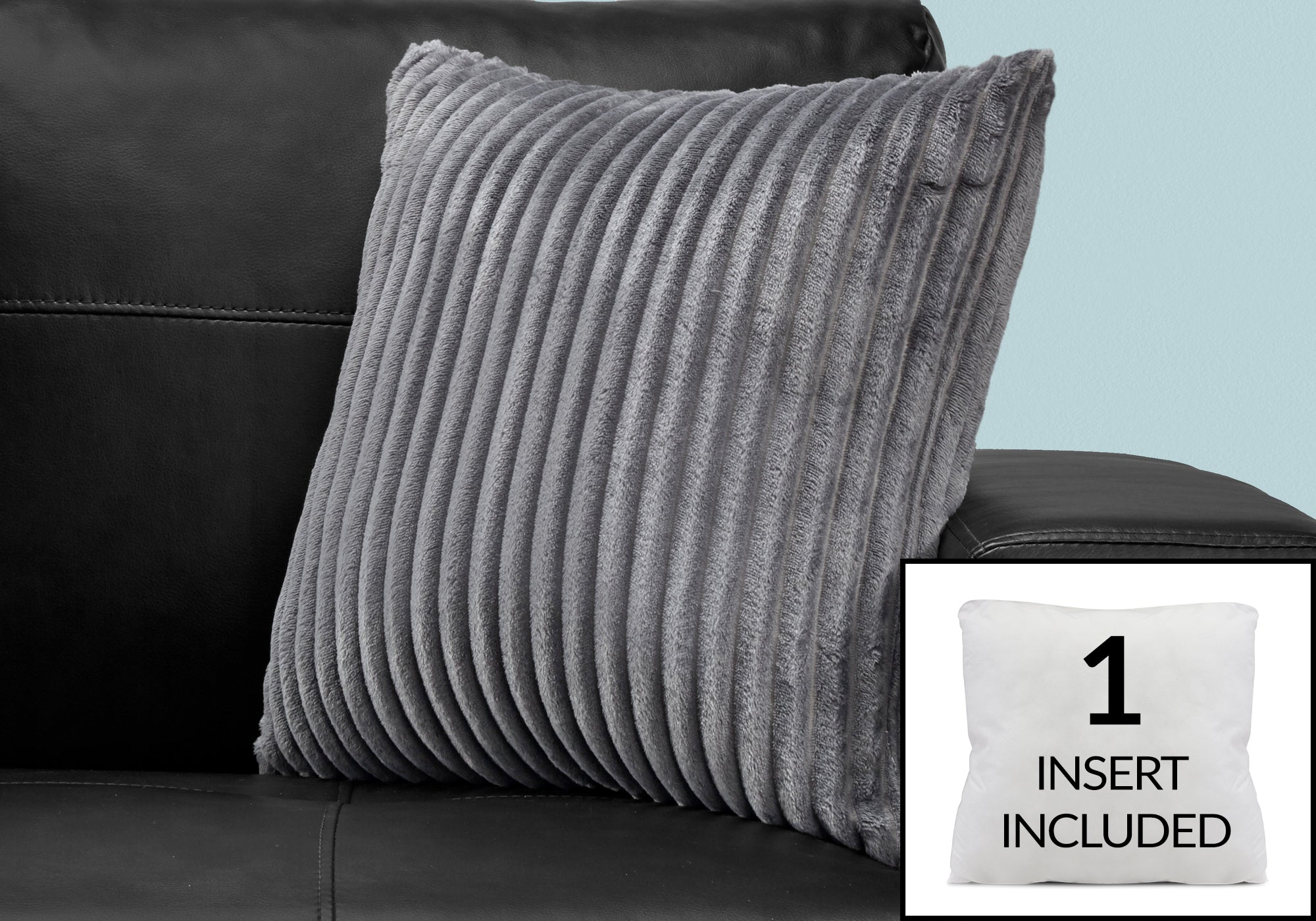 COUSSIN - 18"X 18" / STYLE CÔTELÉ ULTRA DOUX GRIS / 1PC