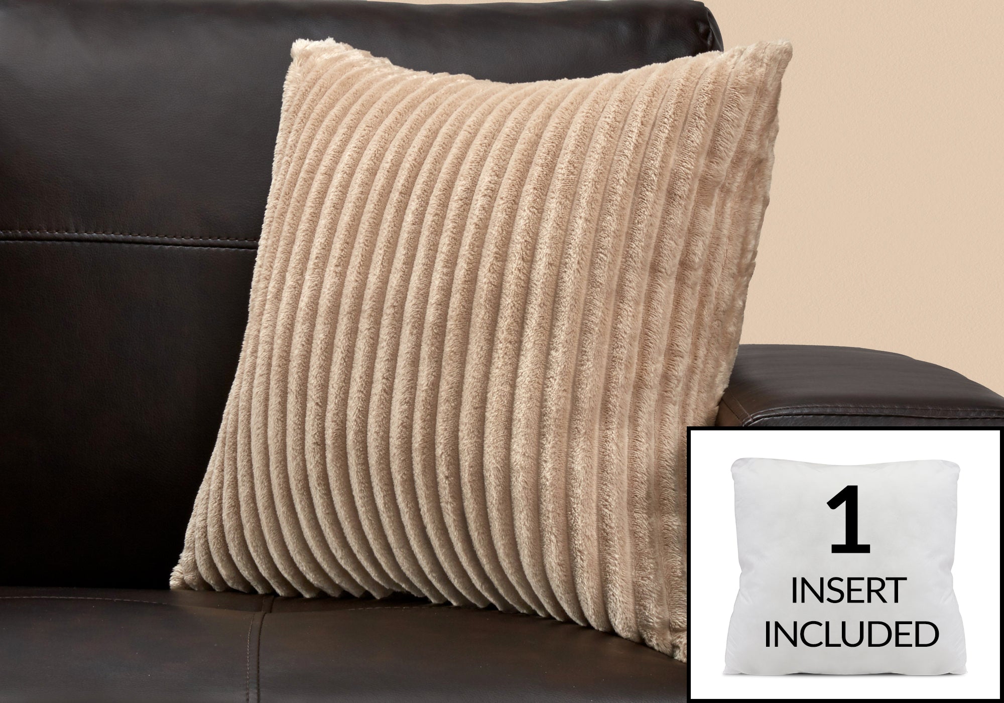 COUSSIN - 18"X 18" / STYLE CÔTELÉ ULTRA DOUX BEIGE / 1PC