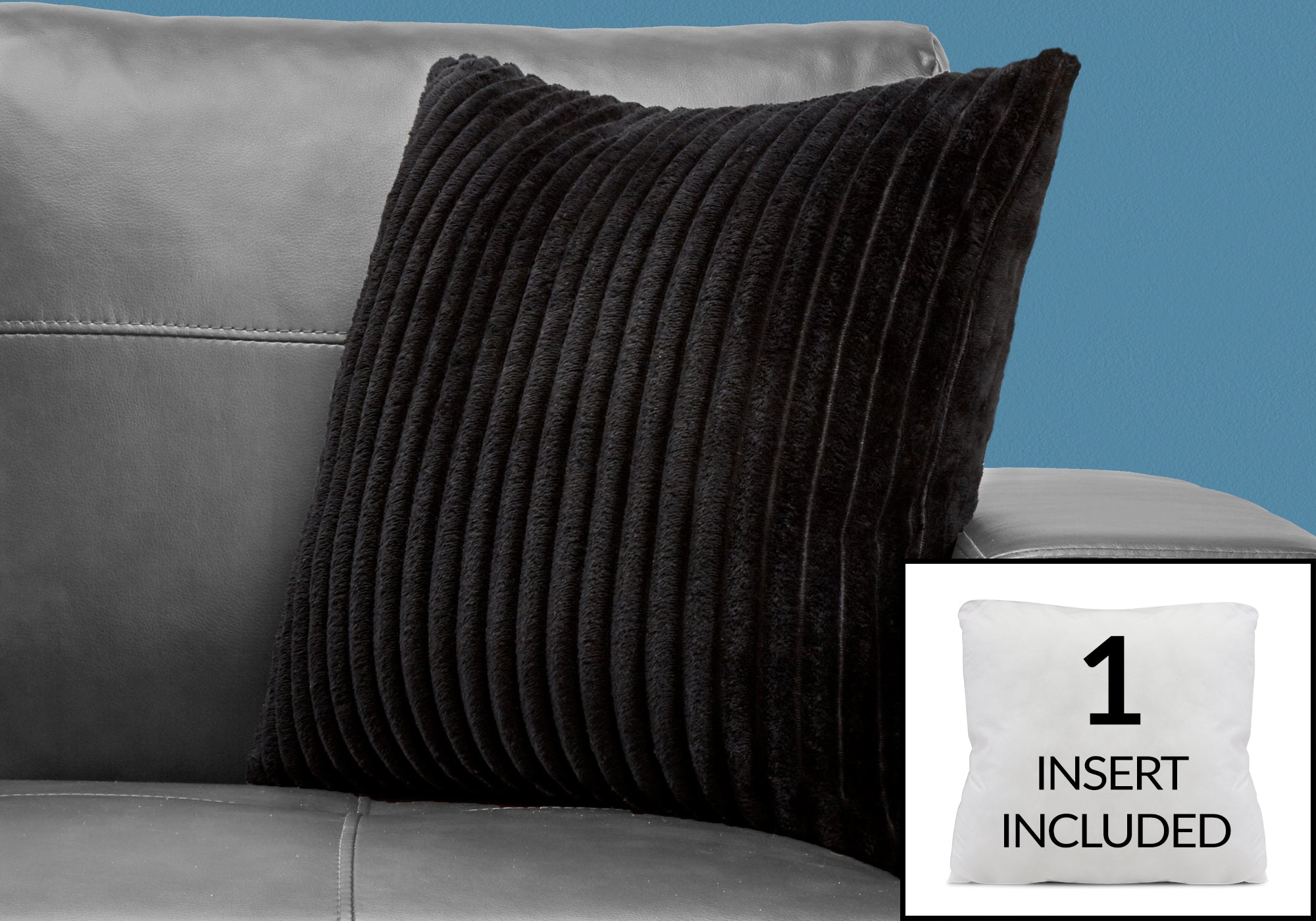 COUSSIN - 18"X 18" / STYLE CÔTELÉ ULTRA DOUX NOIR / 1PC