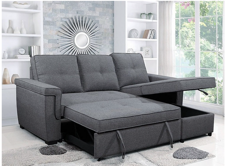 Sofa sectionnel en tissu gris avec lit de rangement