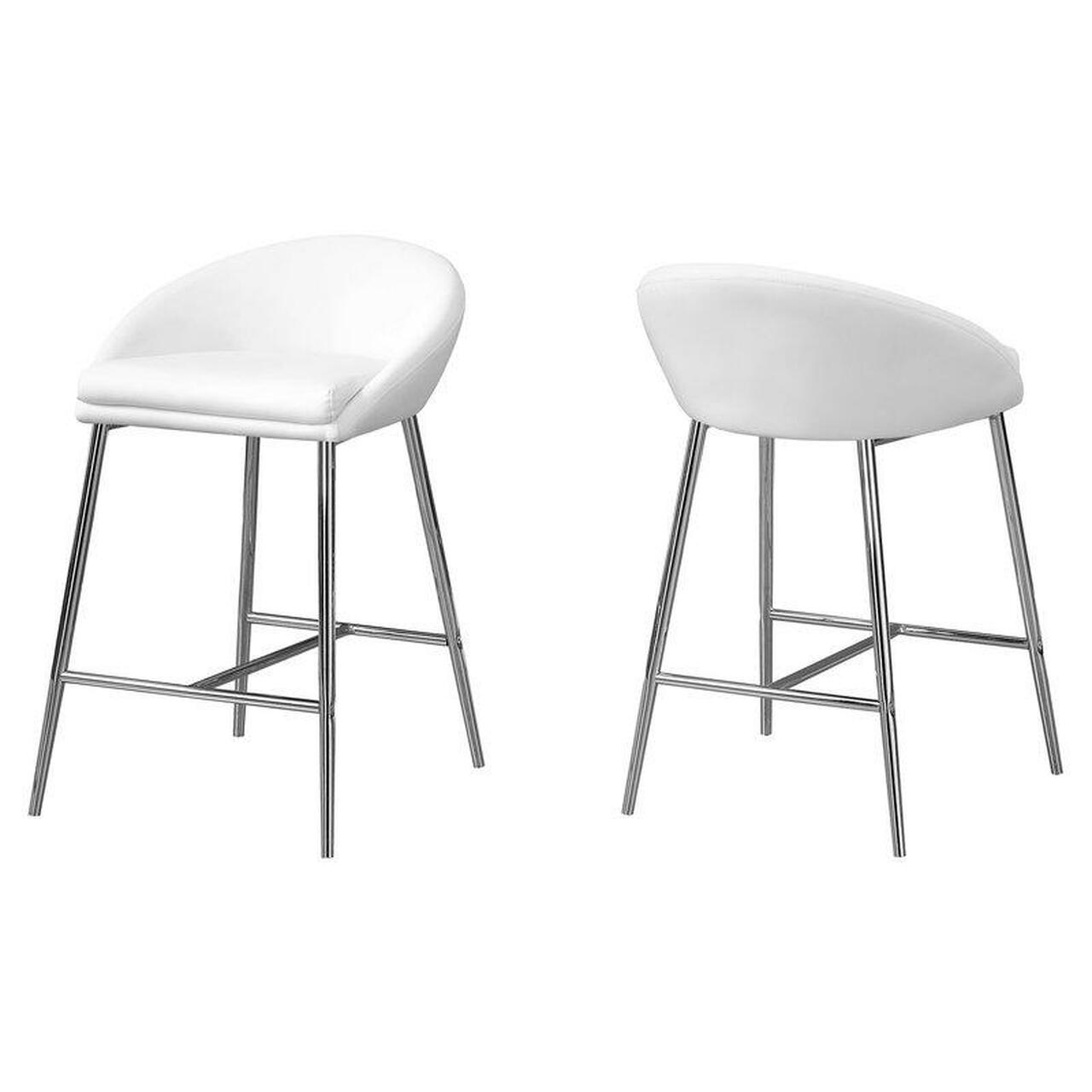 TABOURET DE BAR - 2PCS / BLANC / BASE CHROME / HAUTEUR COMPTOIR