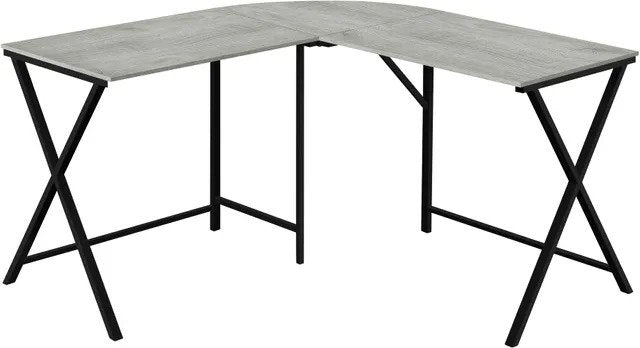 BUREAU D'ORDINATEUR - 55"L / DESSUS GRIS / COIN METAL NOIR