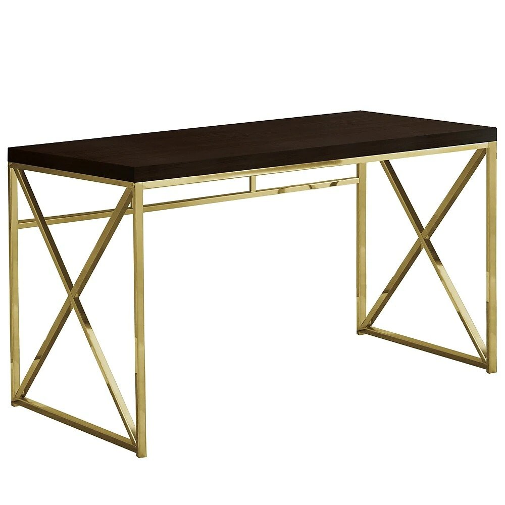 BUREAU D'ORDINATEUR - 48"L / ESPRESSO / MÉTAL DORÉ