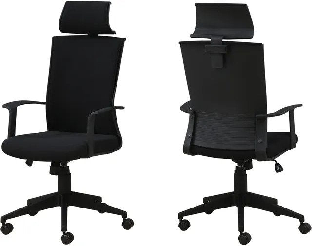 CHAISE DE BUREAU - NOIR / TISSU NOIR / DOSSIER HAUT EXECUTIVE