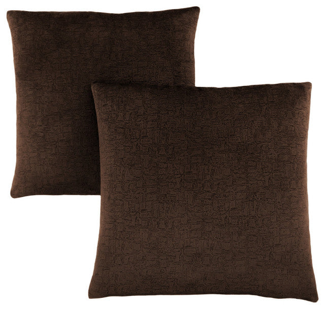 COUSSIN - 18"X 18" / VELOURS MOSAIQUE BRUN FONCE / 2PCS
