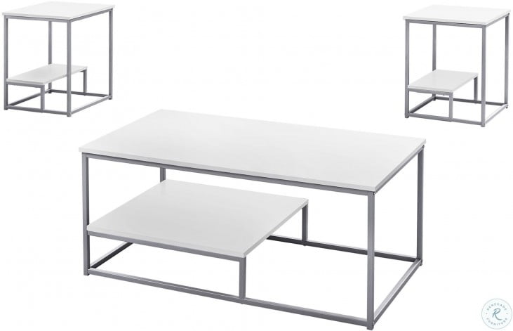 SET DE TABLE - 3PCS / BLANC / METAL ARGENT