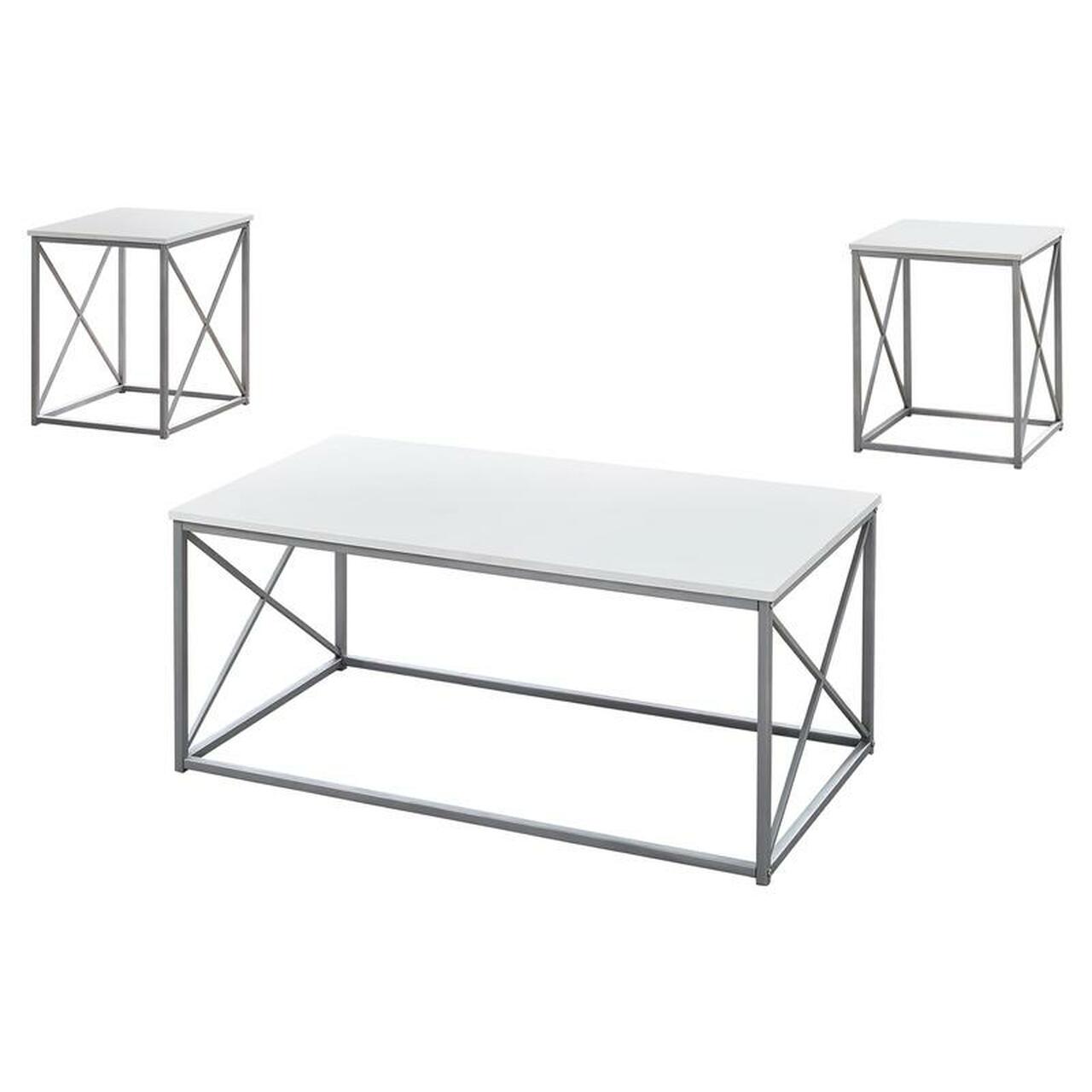 SET DE TABLE - 3PCS / BLANC / METAL ARGENT