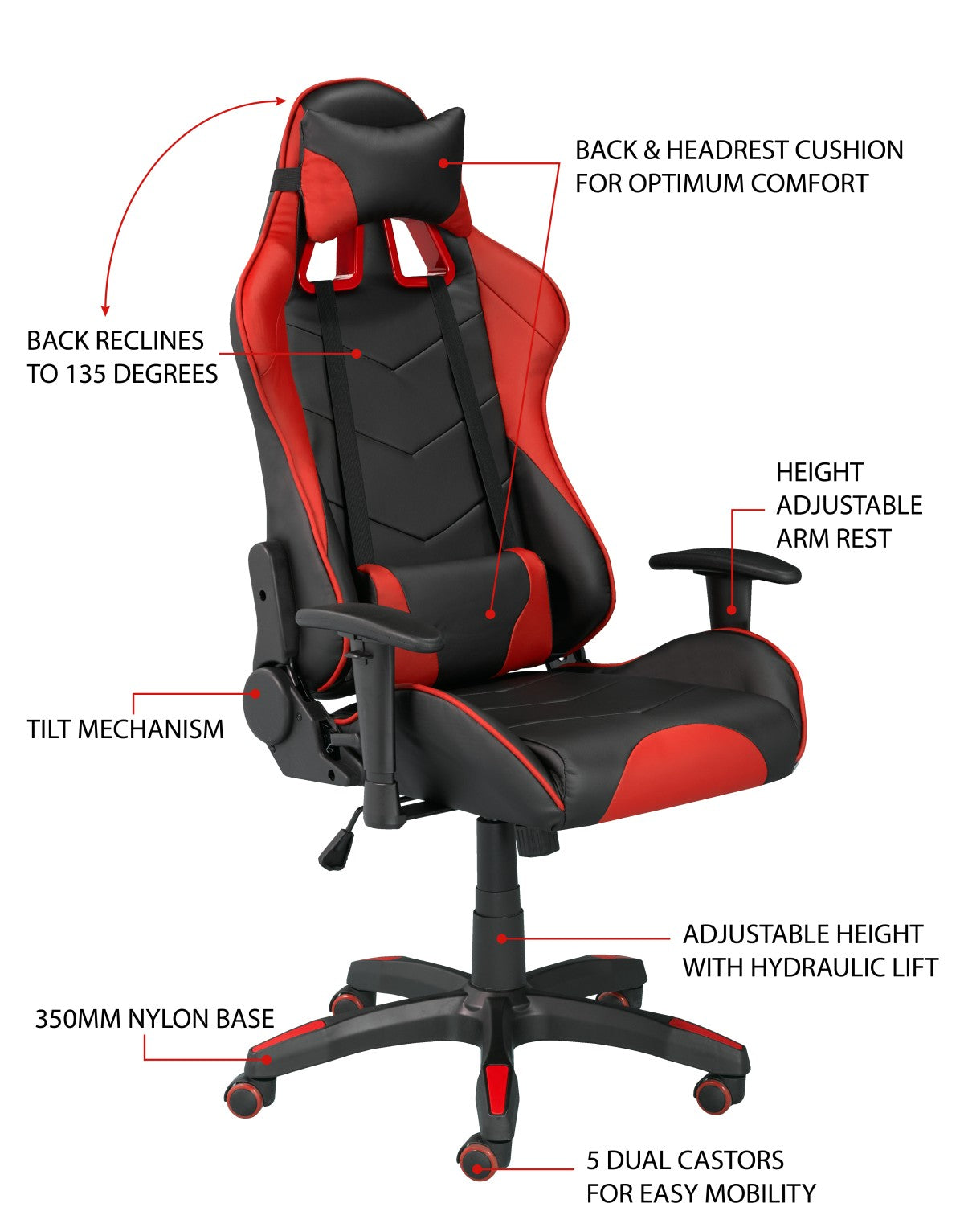 ENSEMBLE BUREAU ET CHAISE GAMING, NOIR/ROUGE ( Meuble Mtl )