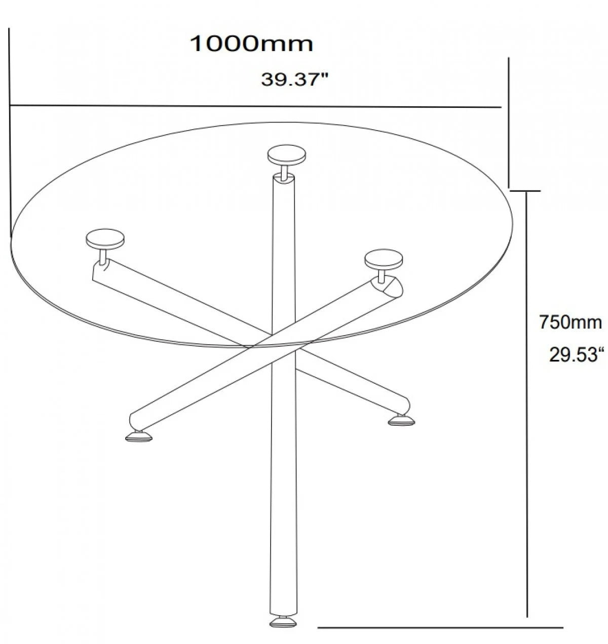 Table à manger dorée à base en X - Verre Trempé