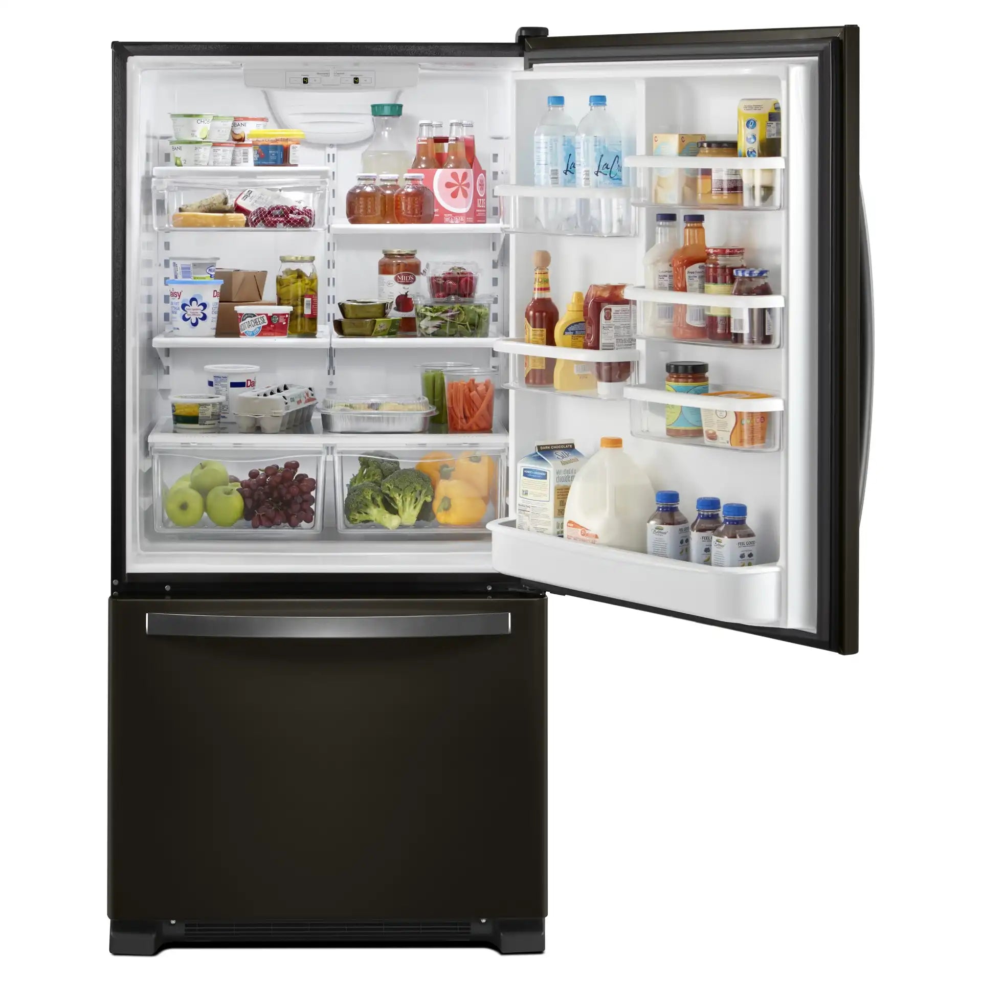 Réfrigérateur Whirlpool 22 pi³ Congélateur Bas 33" Inox Noir