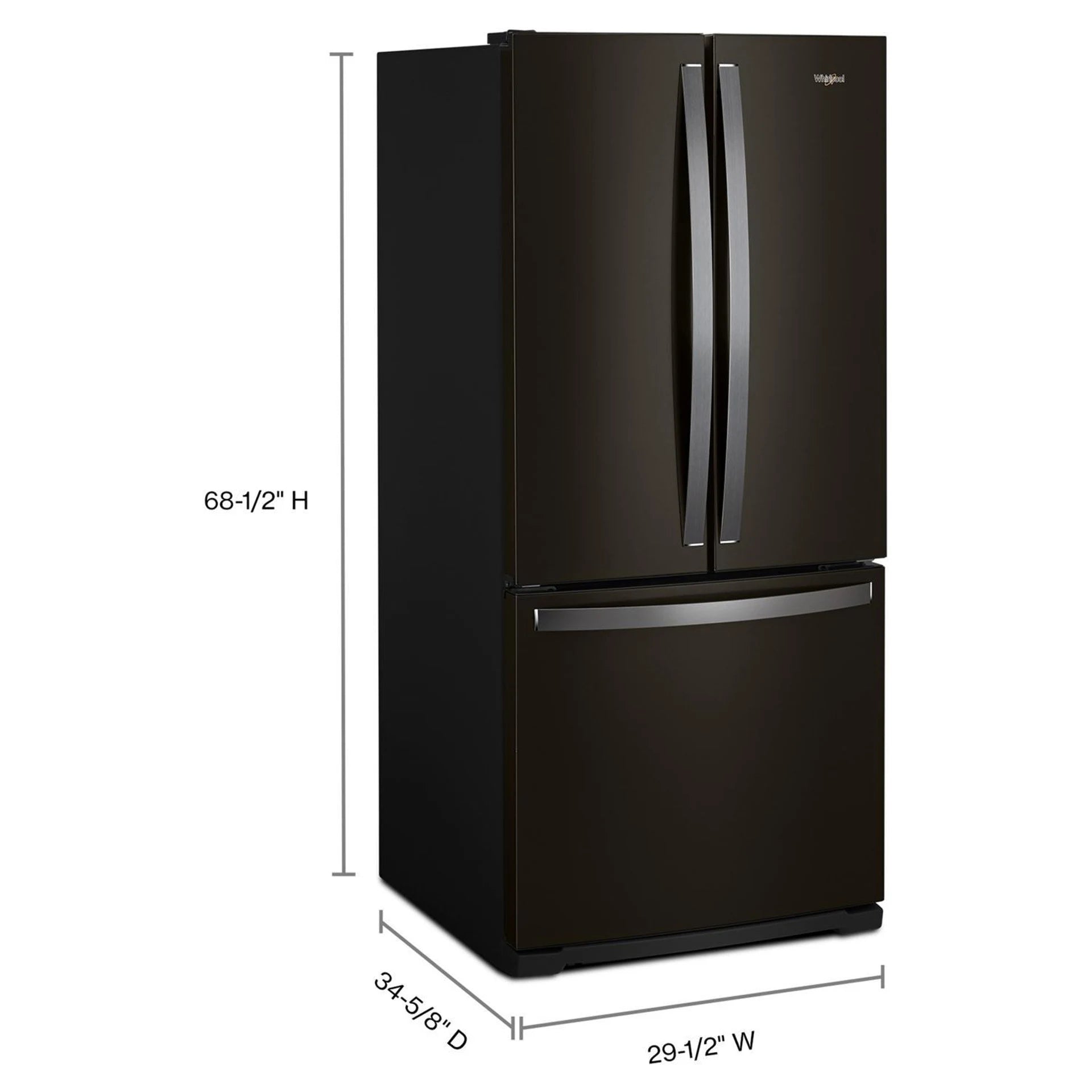 Réfrigérateur Whirlpool 30" 19,7 pi³ Portes Françaises Inox Noir Résistant WRF560SMHV