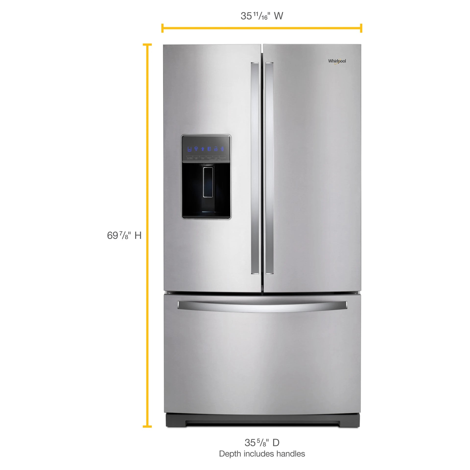 Réfrigérateur Whirlpool 36 po, 27 pi³, portes françaises, inox anti-traces WRF757SDHZ