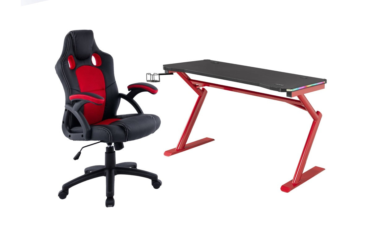 ENSEMBLE BUREAU ET CHAISE GAMING, ROUGE/NOIR ( Meuble Mtl )