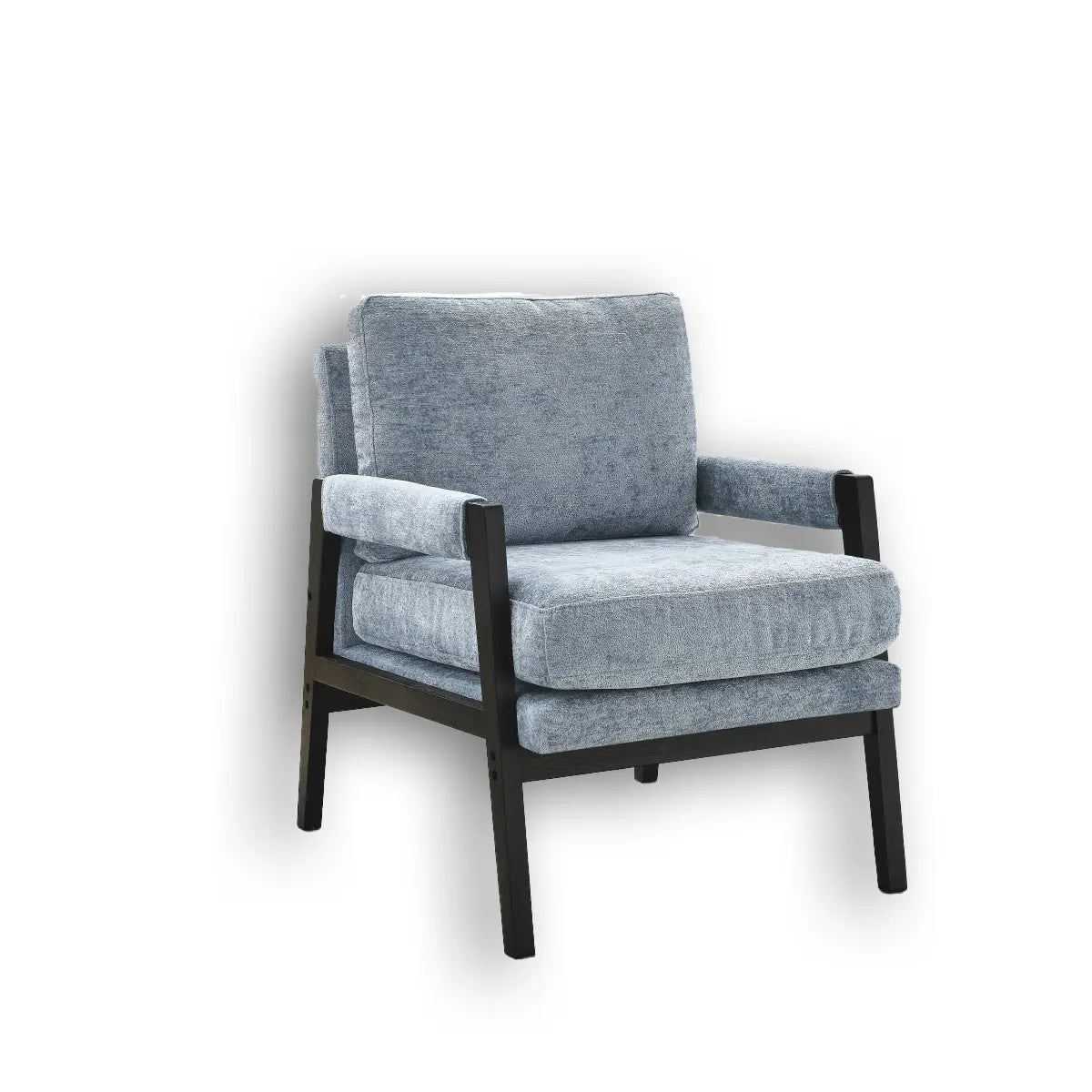 Fauteuil Carlo en Chenille Bleu - Cadre Noir Minuit