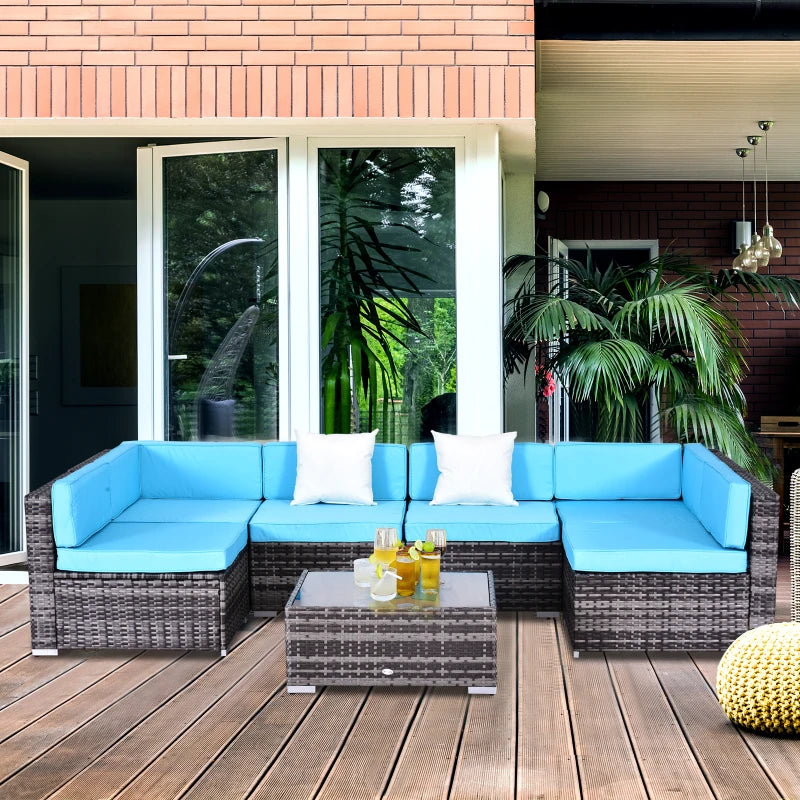 Ensemble de canapés de patio sectionnels en osier d'extérieur, 7 pièces