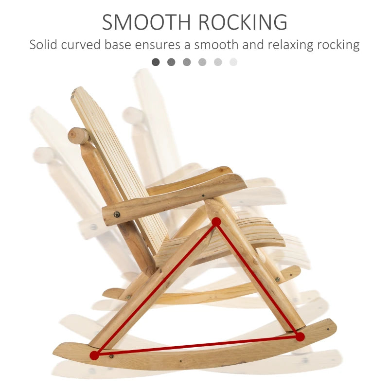 Chaise à bascule Adirondack en bois, chaise à bascule double rustique d'extérieur avec design à lattes pour 2 personnes, convient pour jardin, balcon, porche, bois naturel