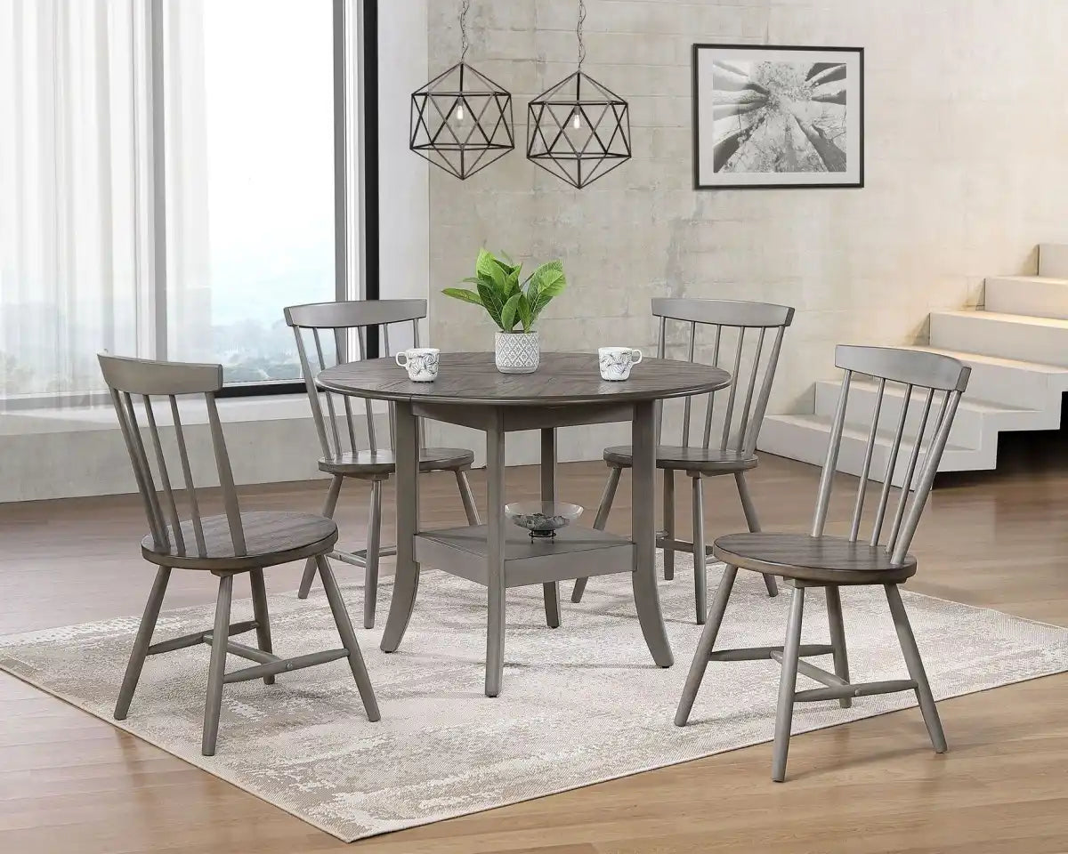 Table à manger en chêne Tulita à abattants - Chêne et Gris
