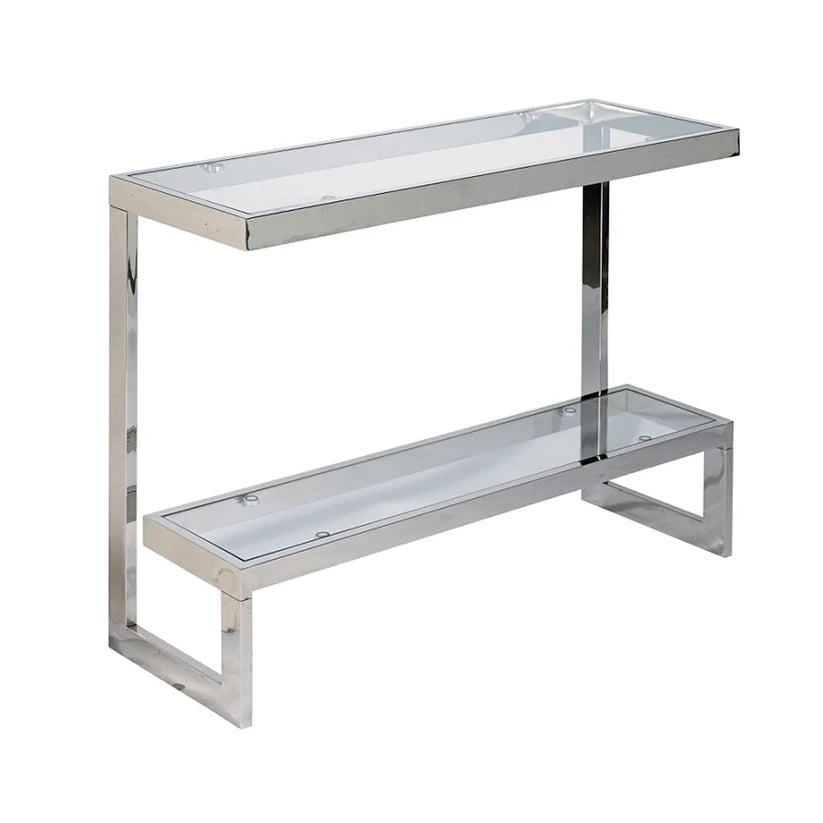 Table console style C moderne en verre trempé et acier inoxydable