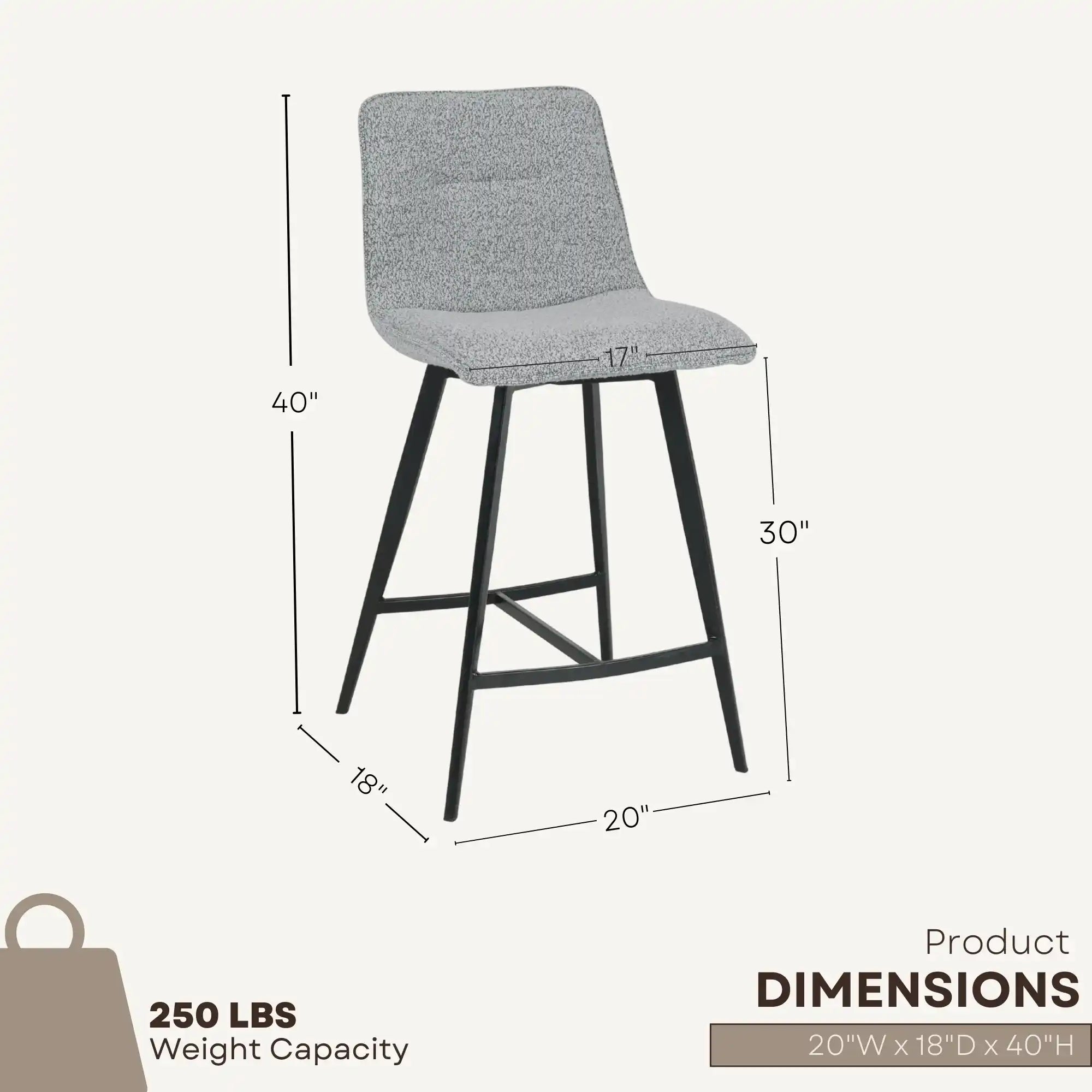 Duo de Tabourets 1006 : Style Bar en Tissu Gris Docia