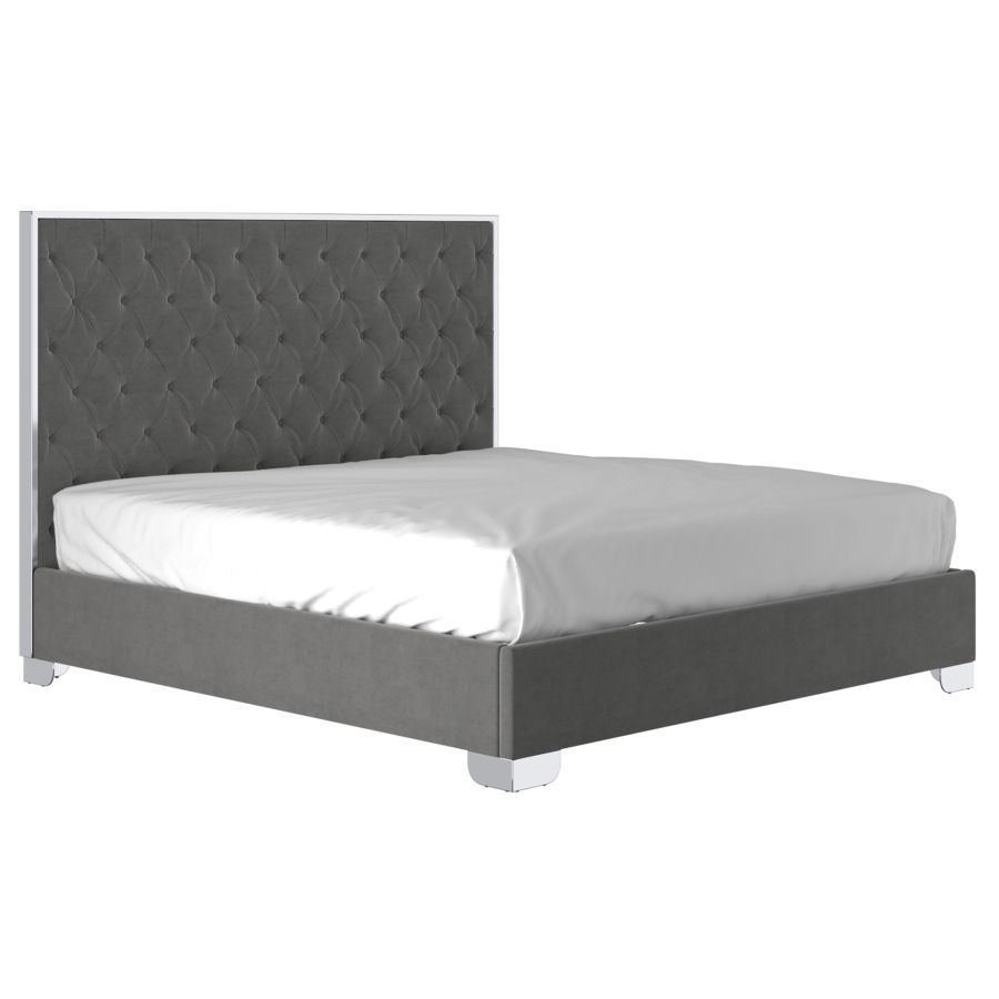 Très grand lit Lucille de 78 po en gris et argent ( Meuble Mtl )