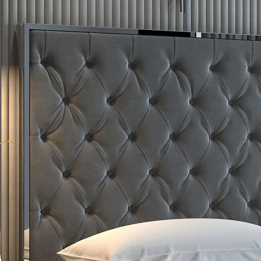 Très grand lit Lucille de 78 po en gris et argent ( Meuble Mtl )